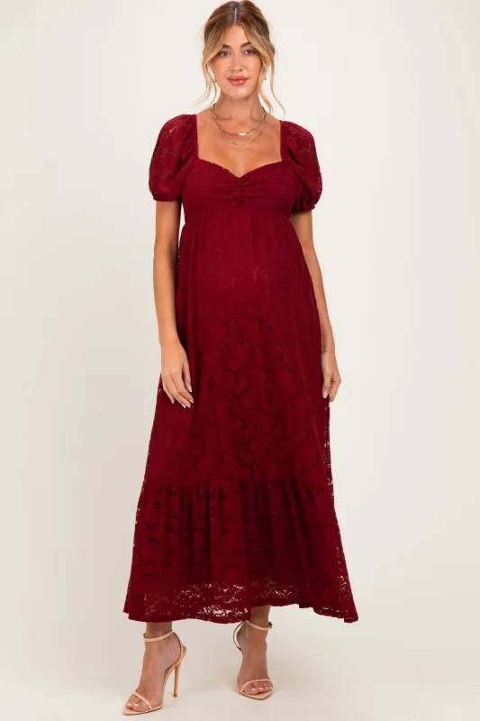 Burgundy Lace Maternity Maxi Dress made by Pinkblush