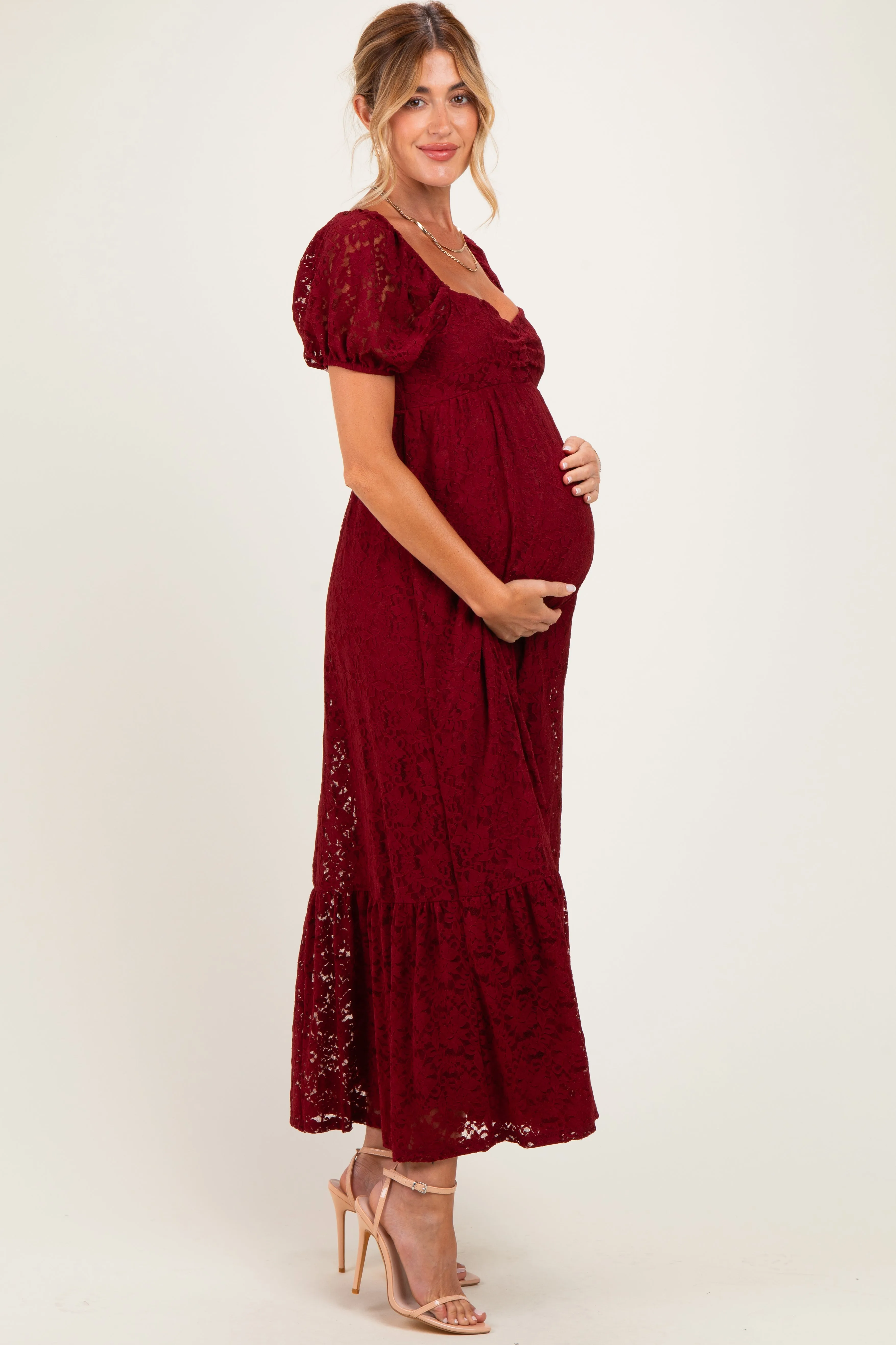 Burgundy Lace Maternity Maxi Dress sold by Pinkblush product image thumbnail 2