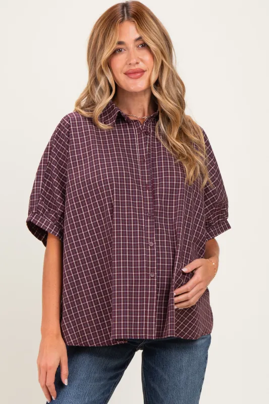 Merlot Oversized Check Plaid Maternity Button Down Shirt made by AnnieWear