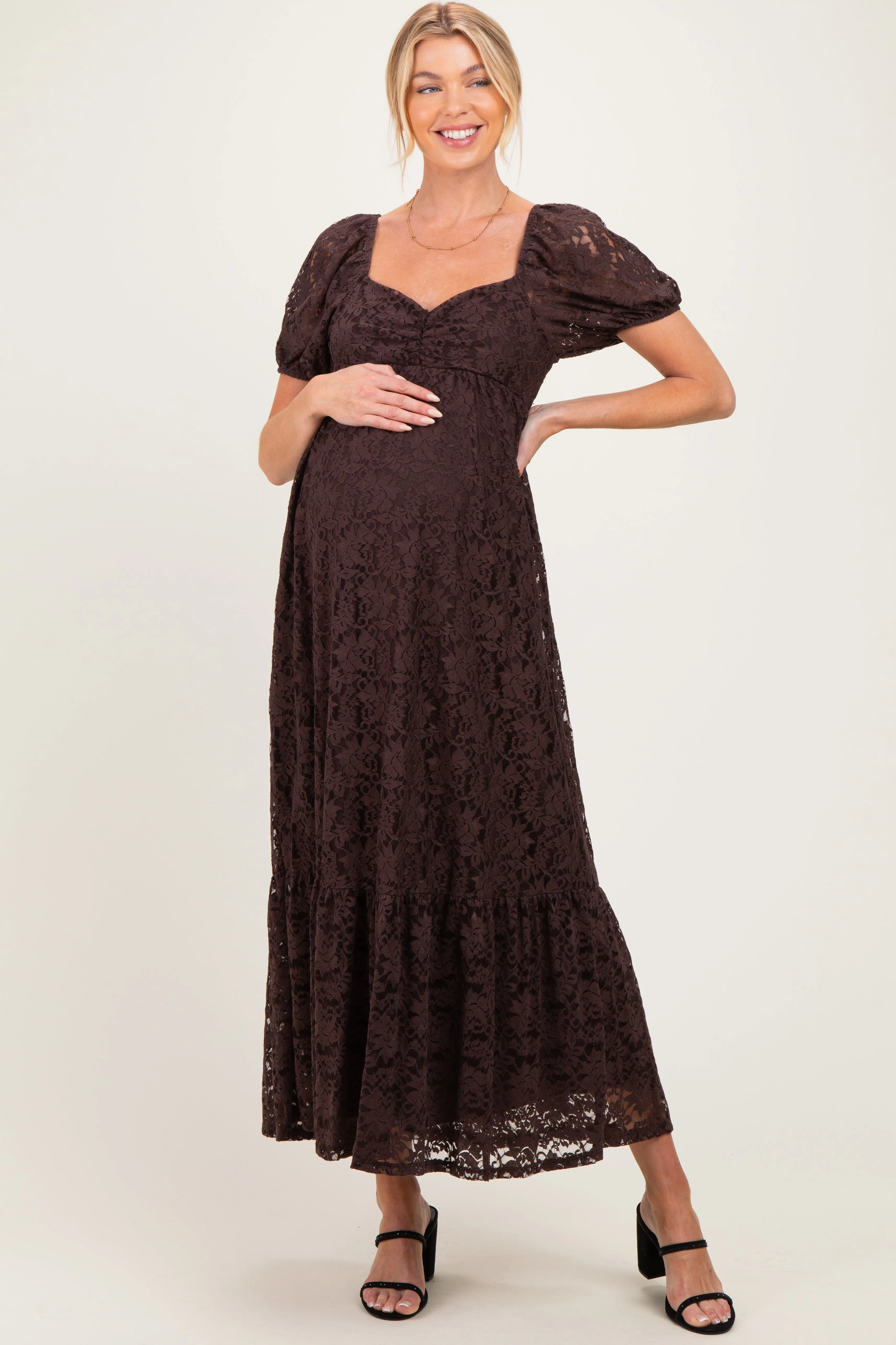 Brown Lace Maternity Maxi Dress sold by Pinkblush product image thumbnail 2
