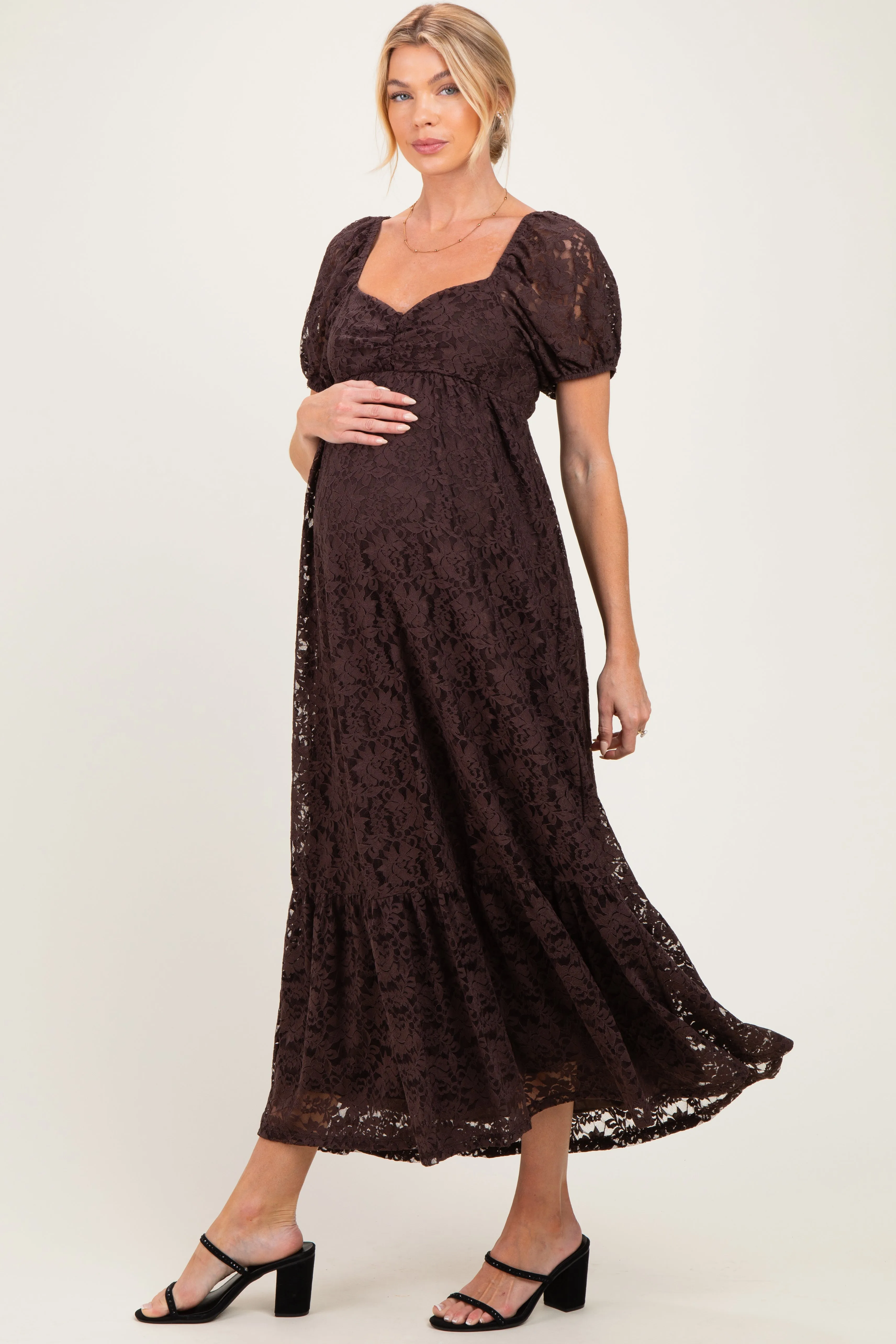 Brown Lace Maternity Maxi Dress sold by Pinkblush