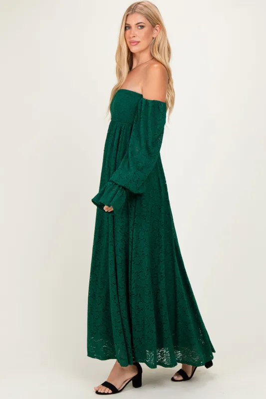 Hunter Green Lace Floral Long Sleeve Photoshoot Gown/Dress made by Pinkblush