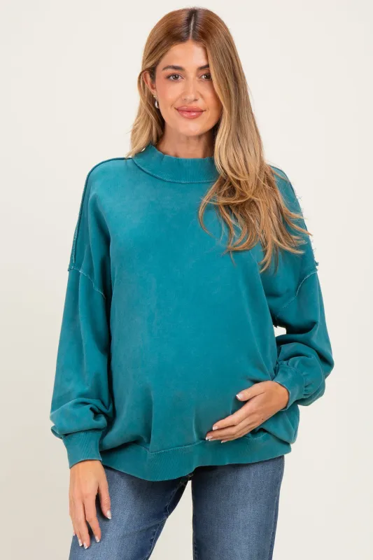 Teal Oversized High Neck Maternity Sweatshirt made by Pinkblush