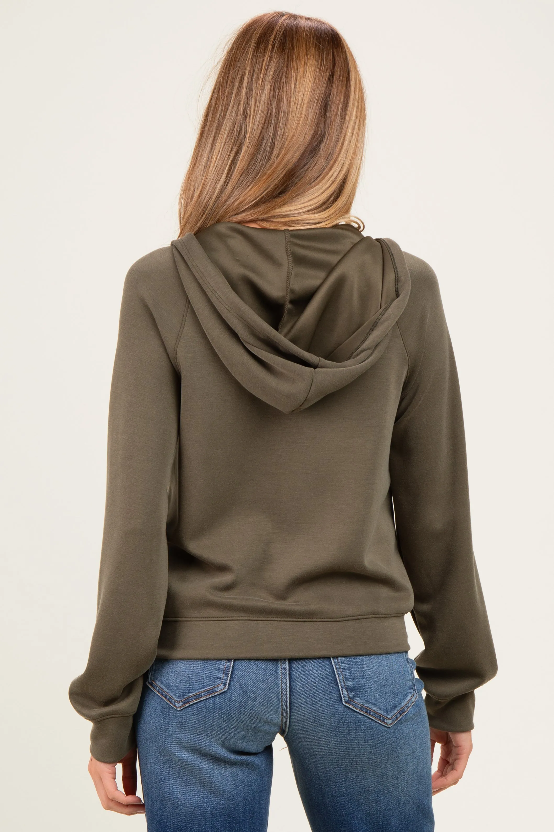 Olive V-Neck Long Sleeve Drawstring Maternity Hoodie sold by Pinkblush product image thumbnail 4