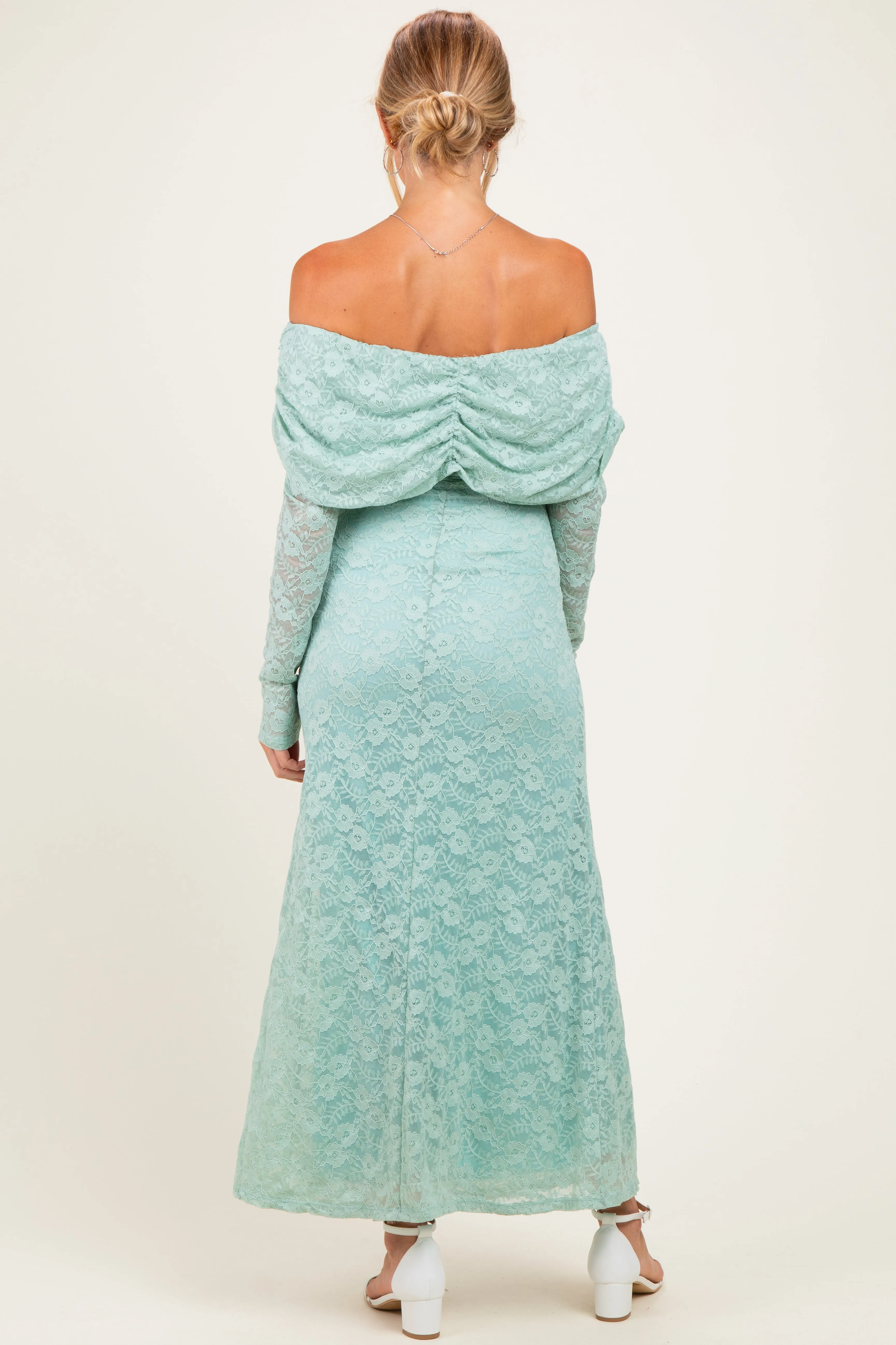 Seafoam Lace Off Shoulder Long Sleeve Maternity Maxi Dress sold by Pinkblush product image thumbnail 4