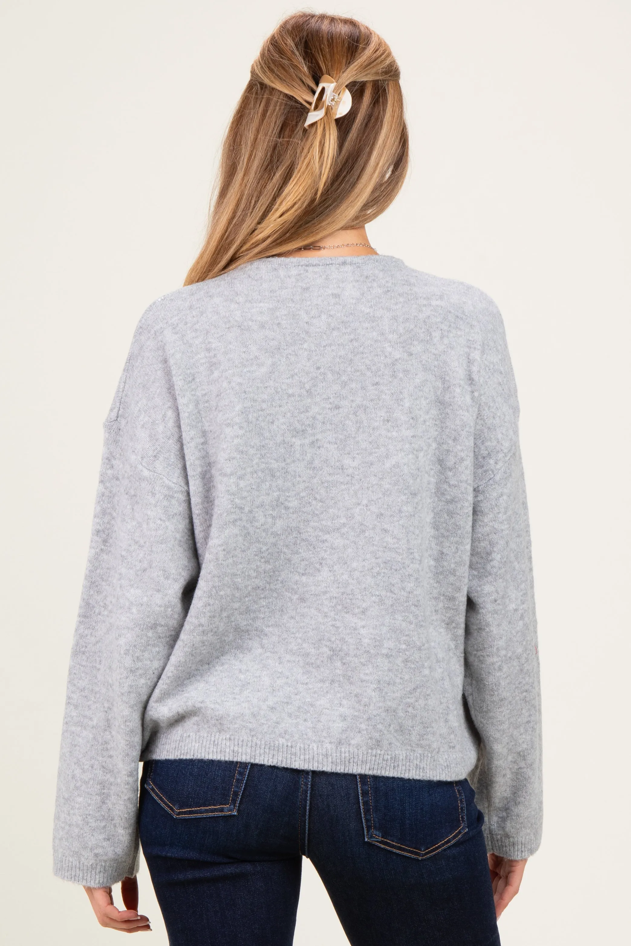 Heather Grey Long Sleeve Crew Neck Maternity Cardigan sold by Pinkblush product image thumbnail 4