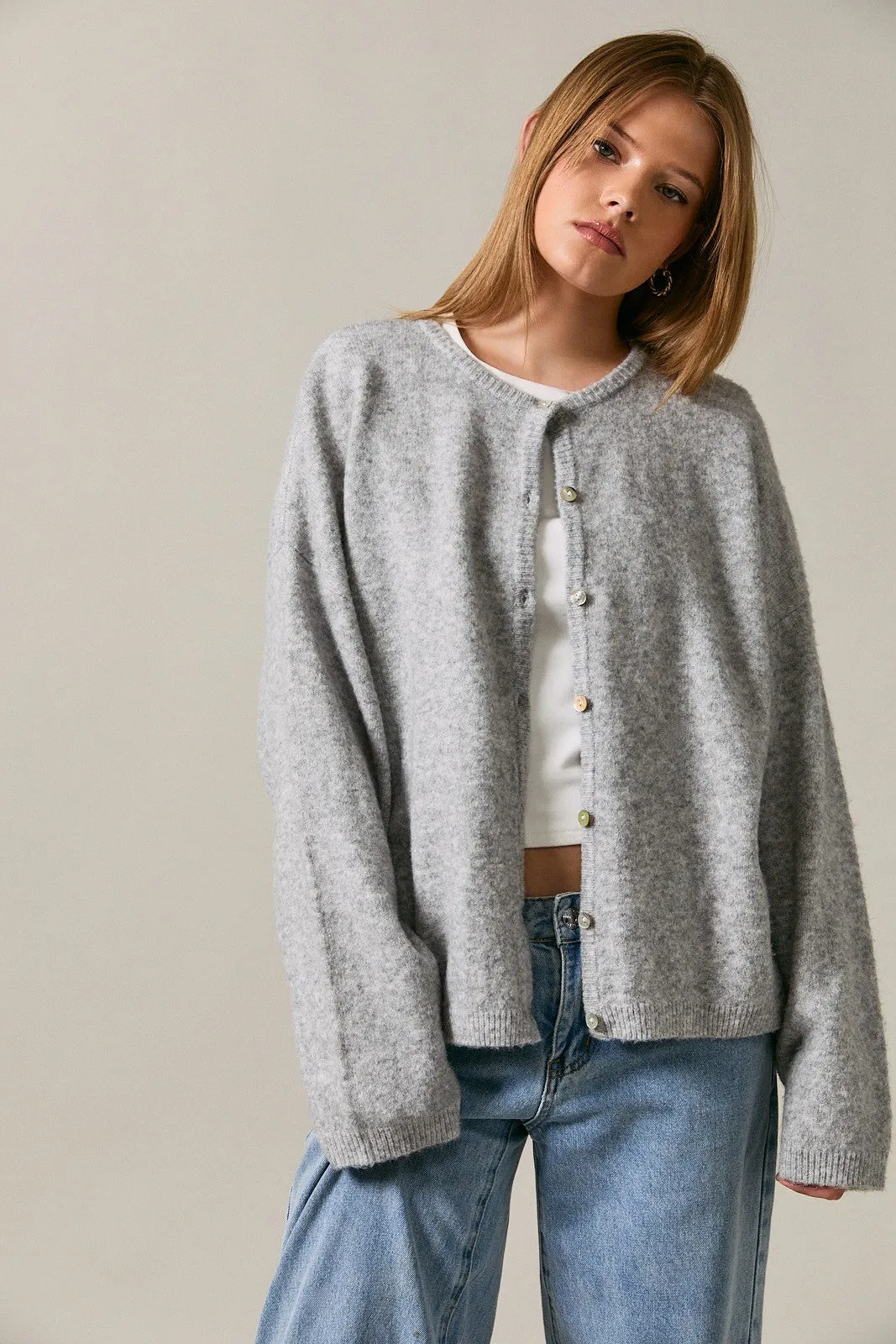 Heather Grey Long Sleeve Crew Neck Maternity Cardigan sold by Pinkblush product image thumbnail 5