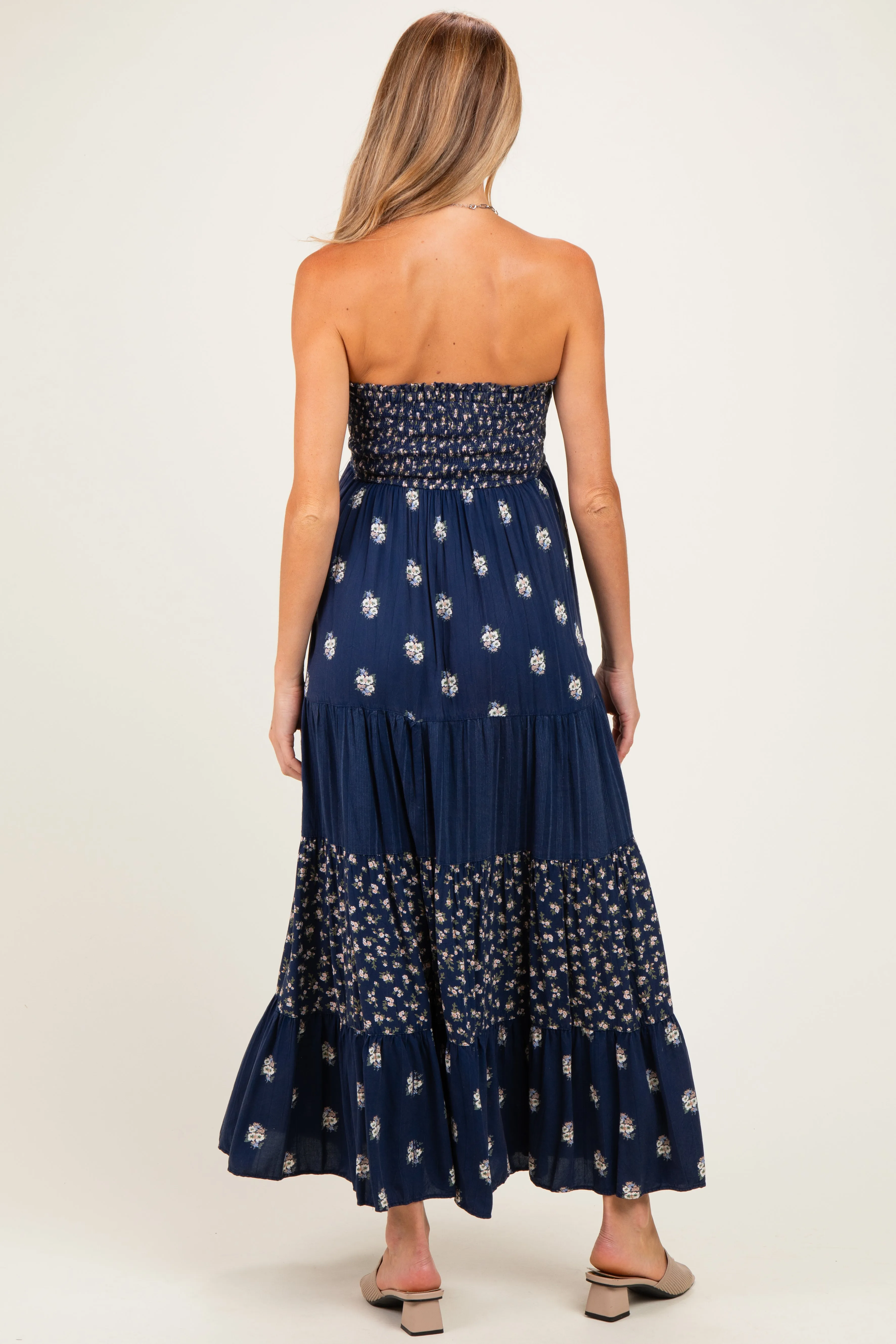 Navy Colorblock Floral Strapless Maternity Maxi Dress sold by Pinkblush product image thumbnail 3