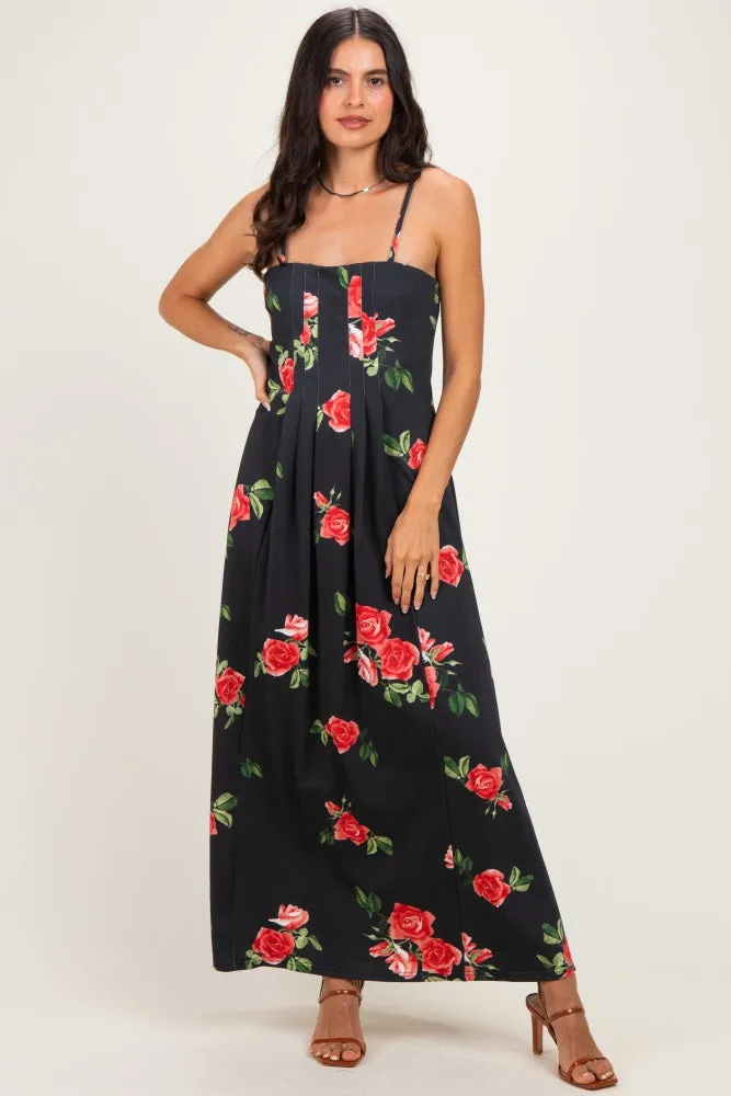 Black Floral Thin Strap Midi Dress sold by Pinkblush