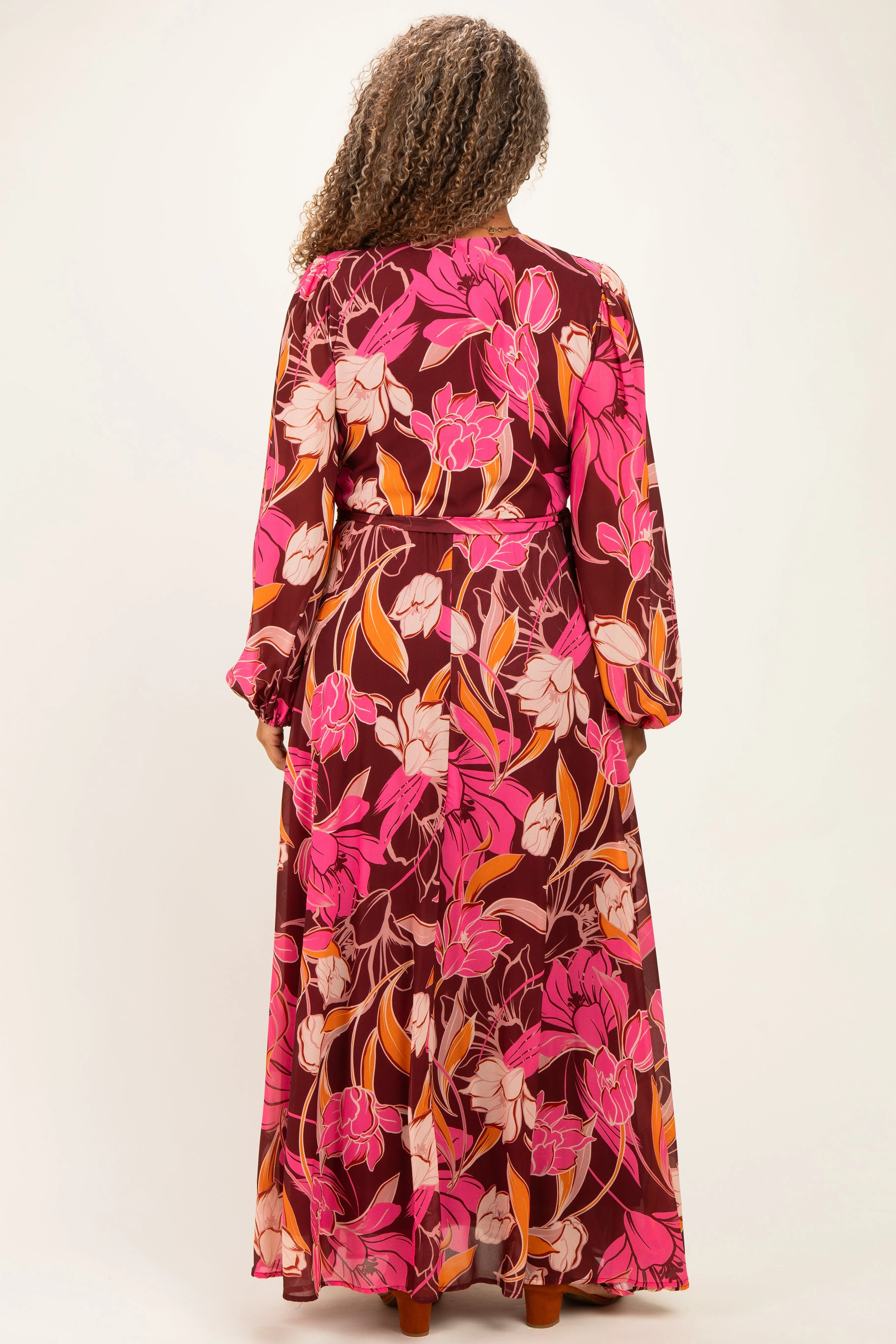 Burgundy Floral Deep V-Neck Plus Maxi Dress sold by Pinkblush product image thumbnail 3