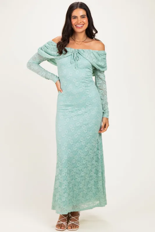 Seafoam Lace Off Shoulder Long Sleeve Maxi Dress made by Pinkblush