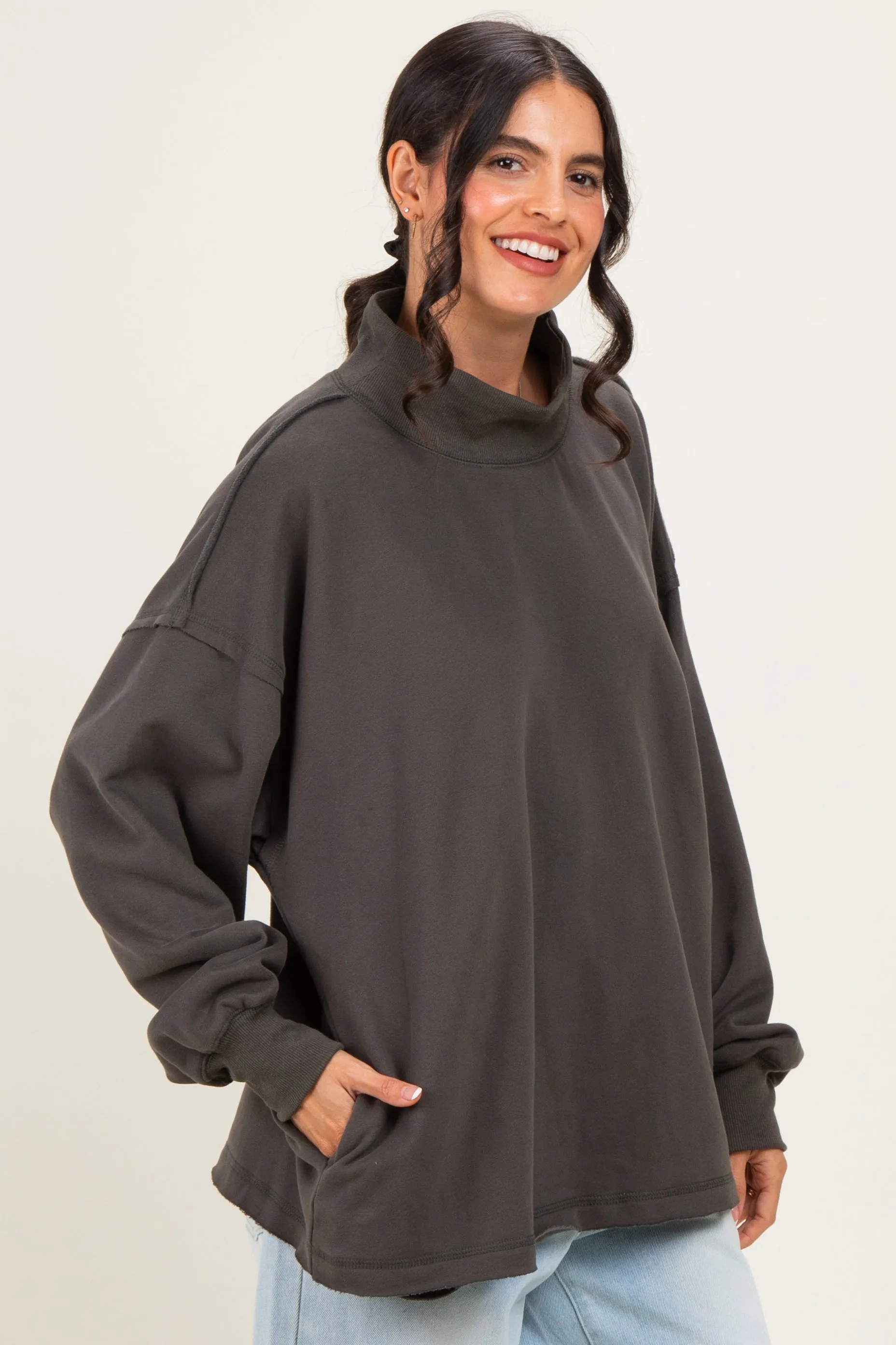 Charcoal Washed Oversized Mock Neck Sweatshirt sold by Pinkblush product image thumbnail 3