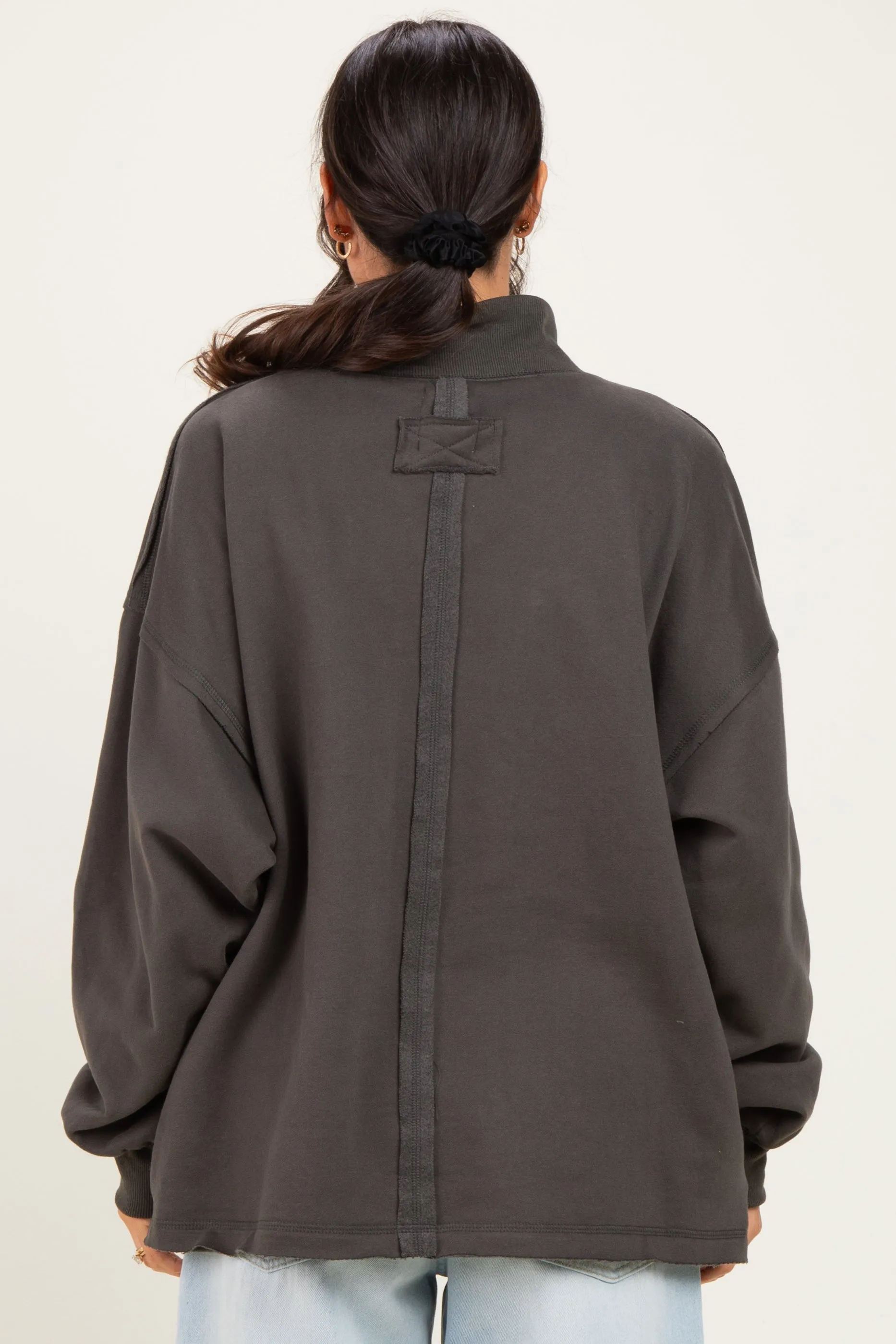 Charcoal Washed Oversized Mock Neck Sweatshirt sold by Pinkblush product image thumbnail 4