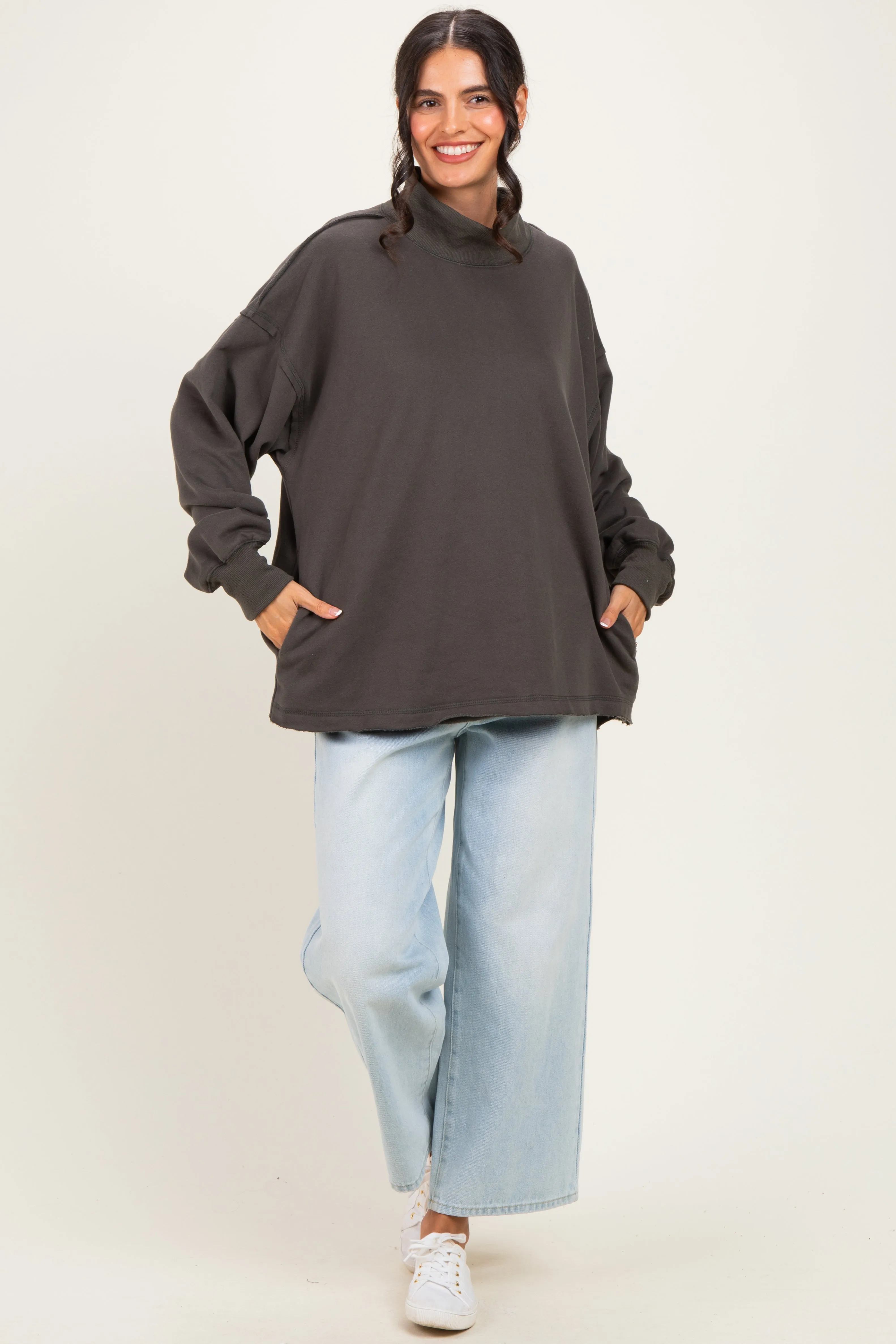 Charcoal Washed Oversized Mock Neck Sweatshirt sold by Pinkblush product image thumbnail 2