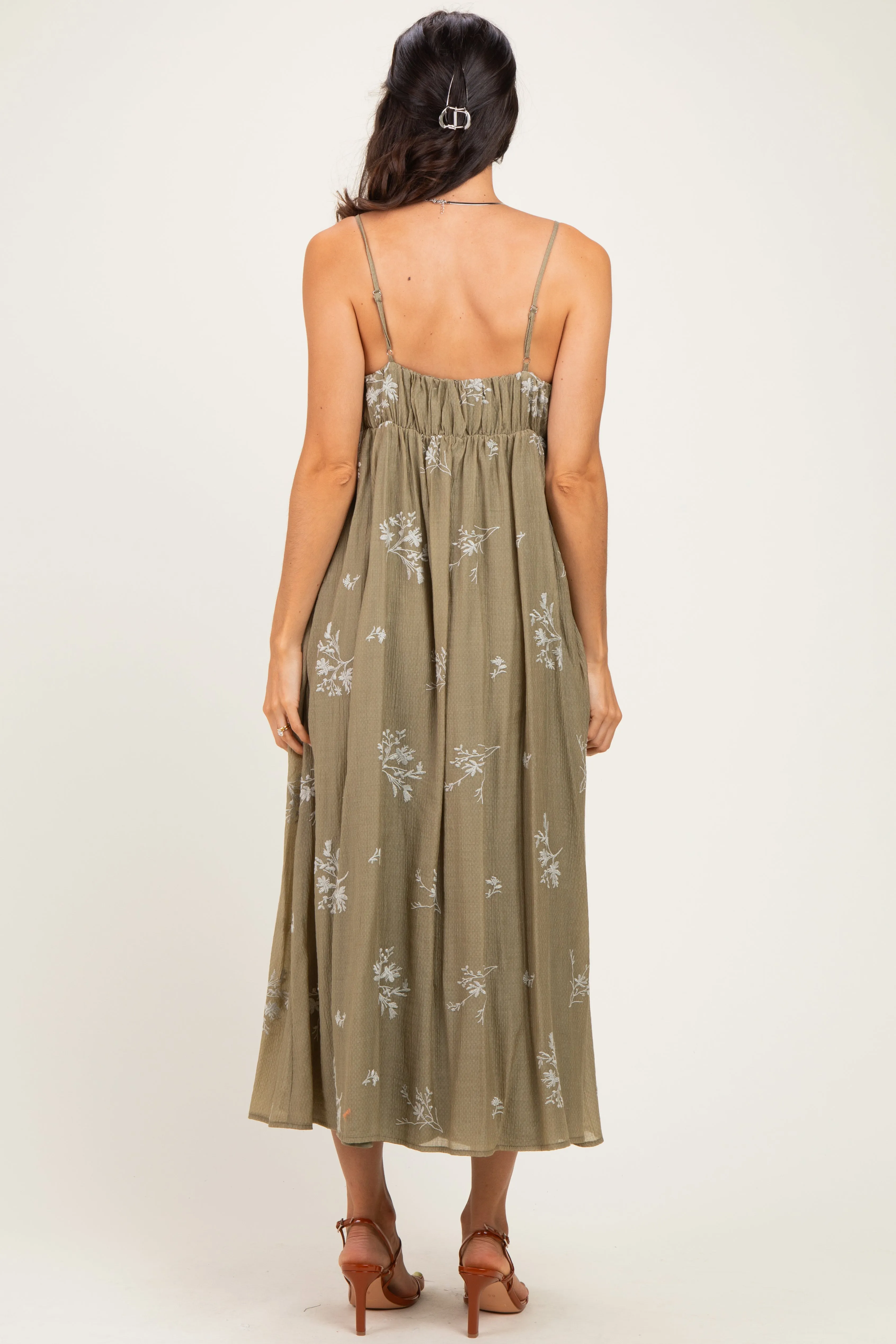 Olive Floral Pleated Maternity Midi Dress sold by Pinkblush product image thumbnail 3