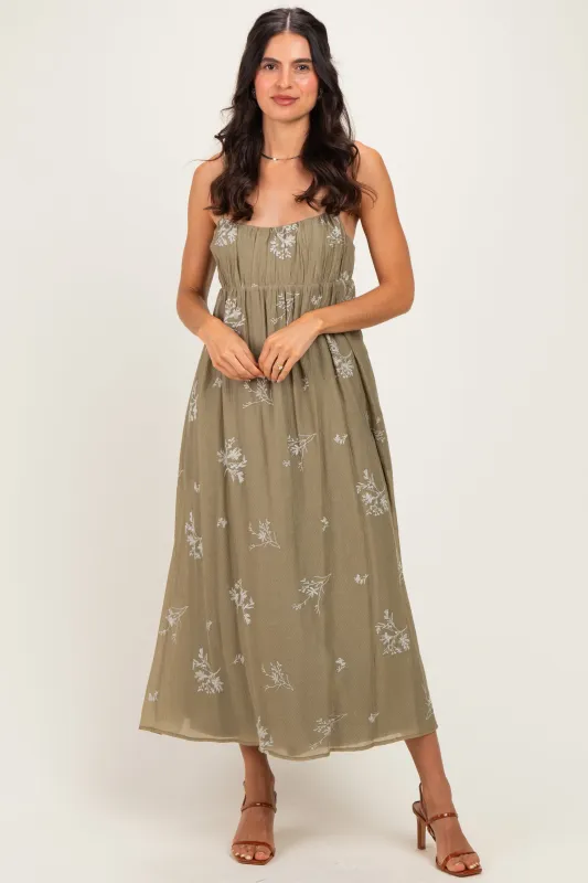 Olive Floral Pleated Maternity Midi Dress made by Storia