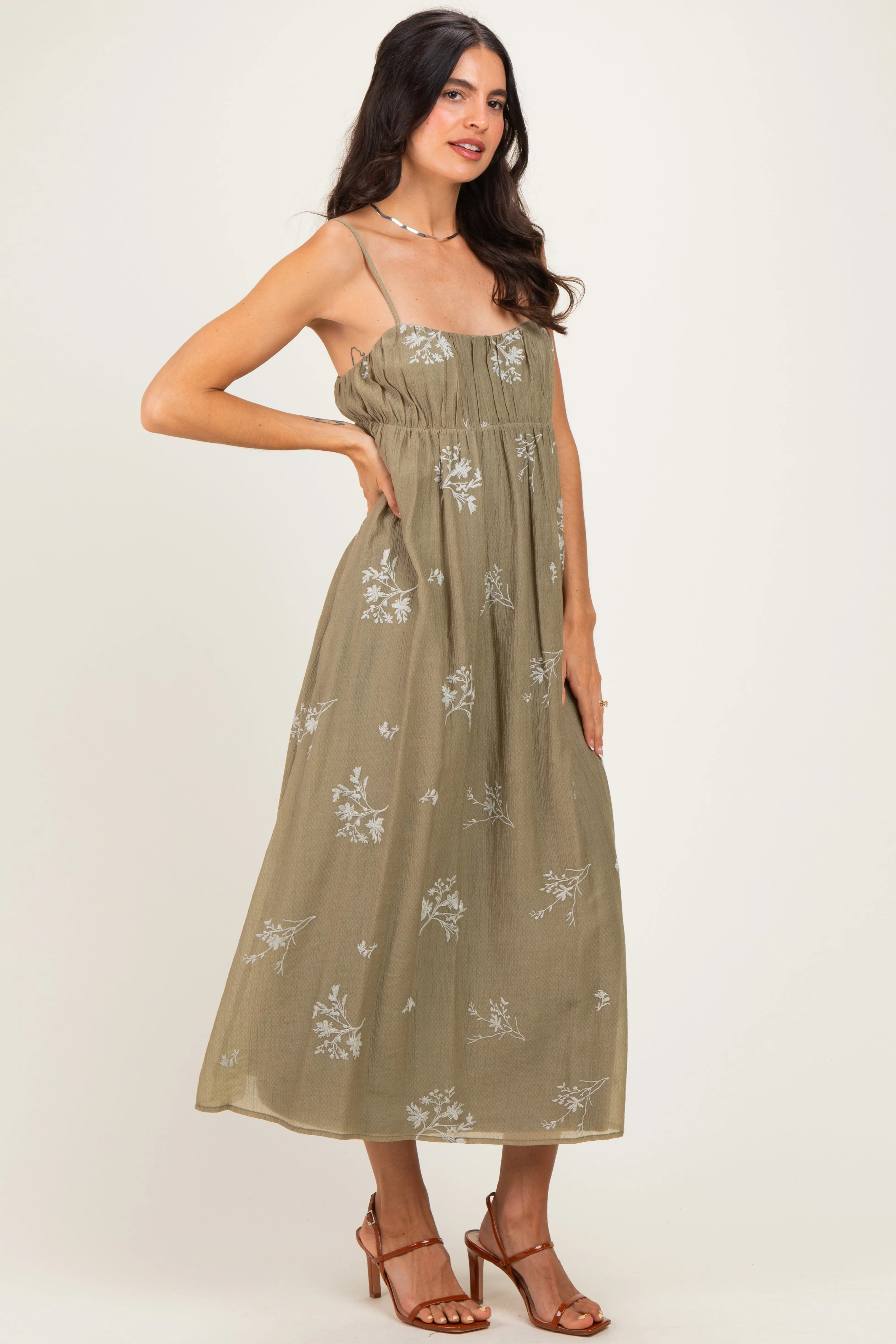 Olive Floral Pleated Maternity Midi Dress sold by Pinkblush product image thumbnail 2
