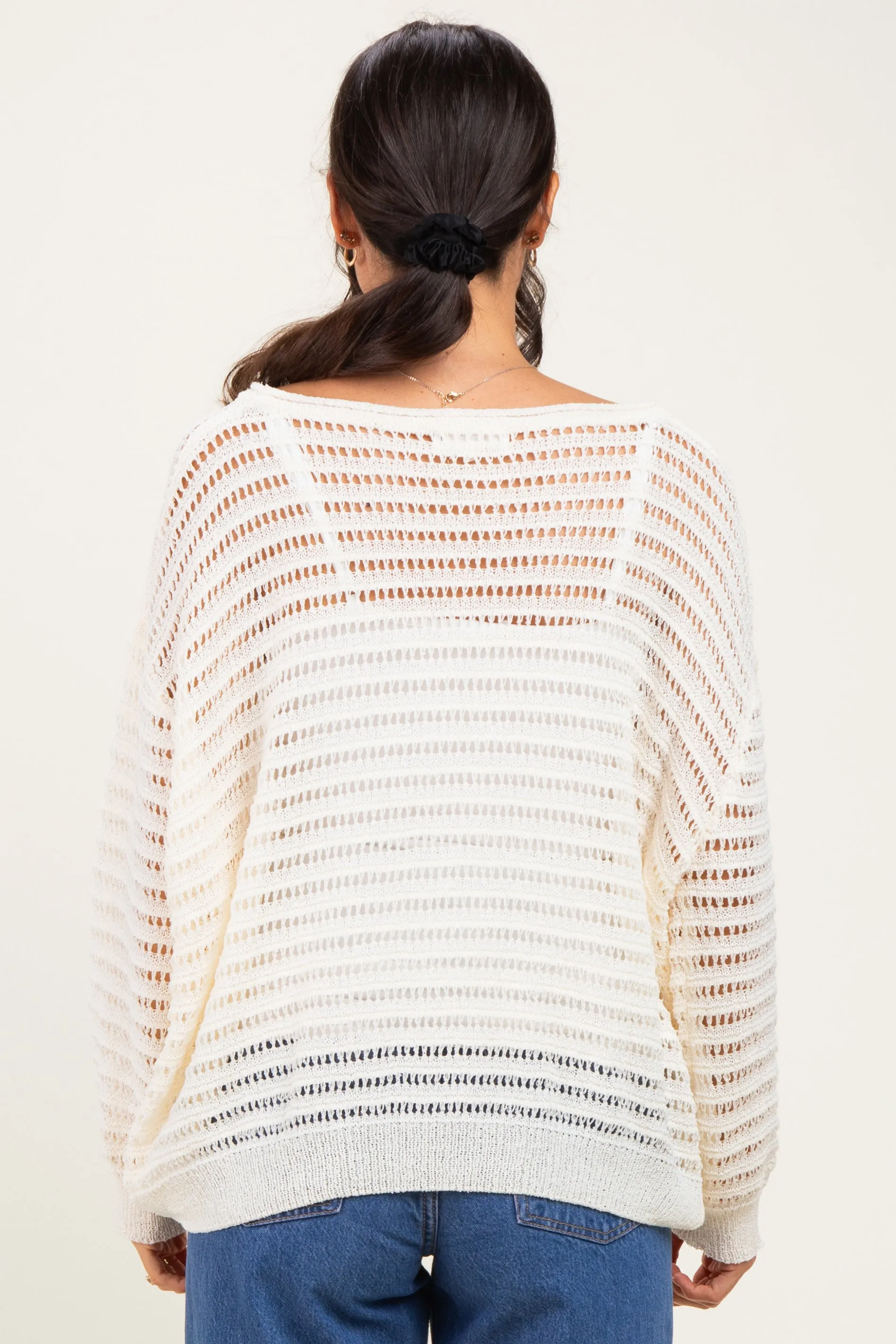Ivory Open Knit Striped Sweater Top sold by Pinkblush product image thumbnail 4