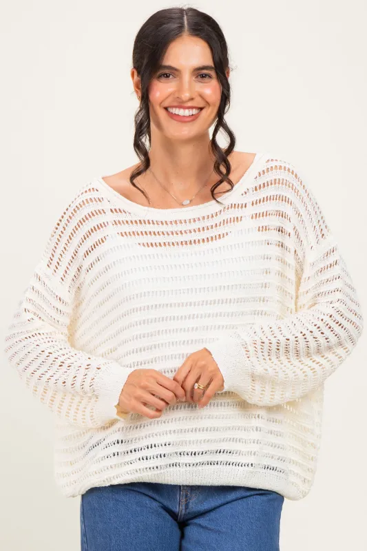 Ivory Open Knit Striped Sweater Top made by Pinkblush