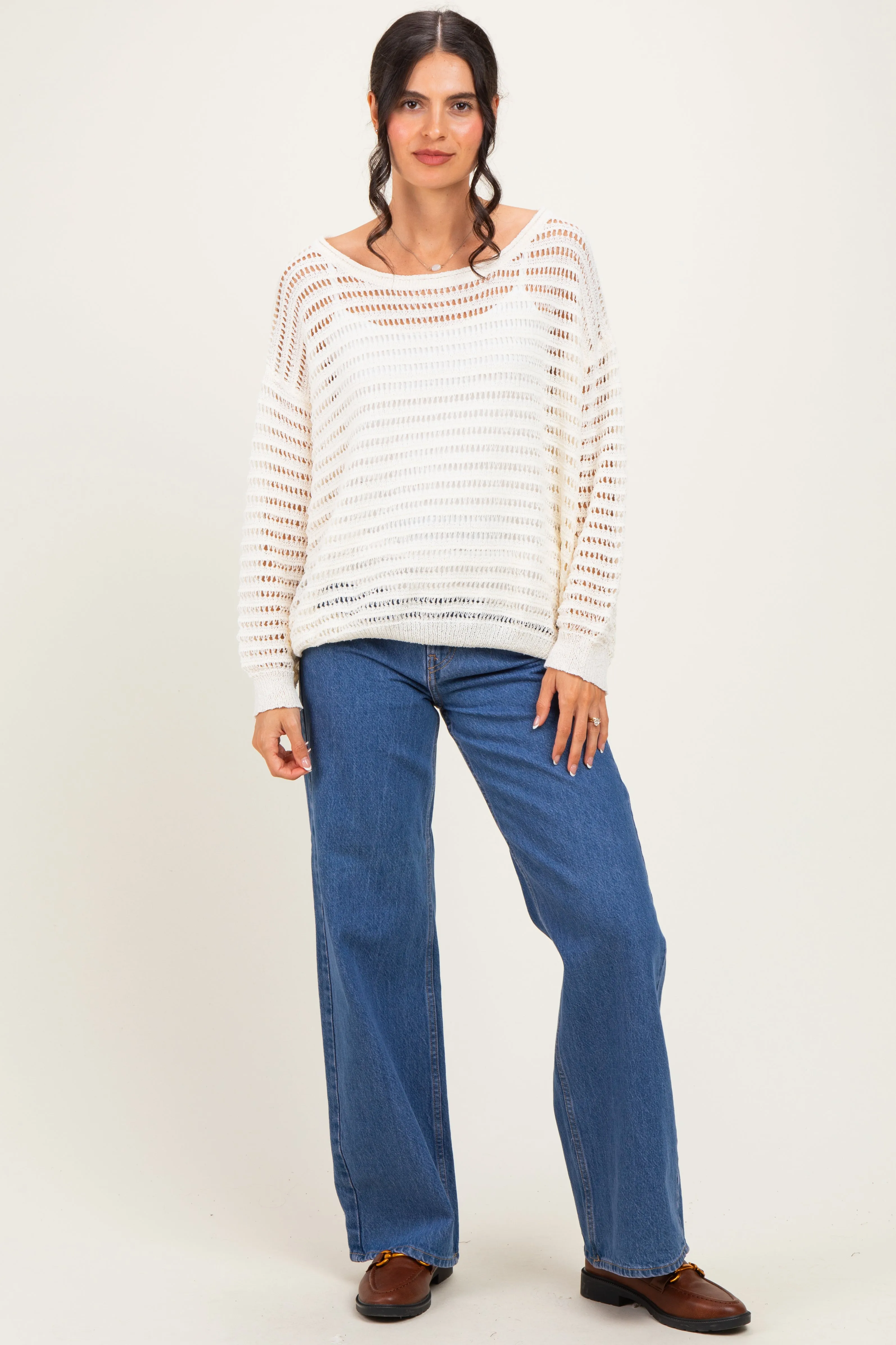 Ivory Open Knit Striped Sweater Top sold by Pinkblush product image thumbnail 2