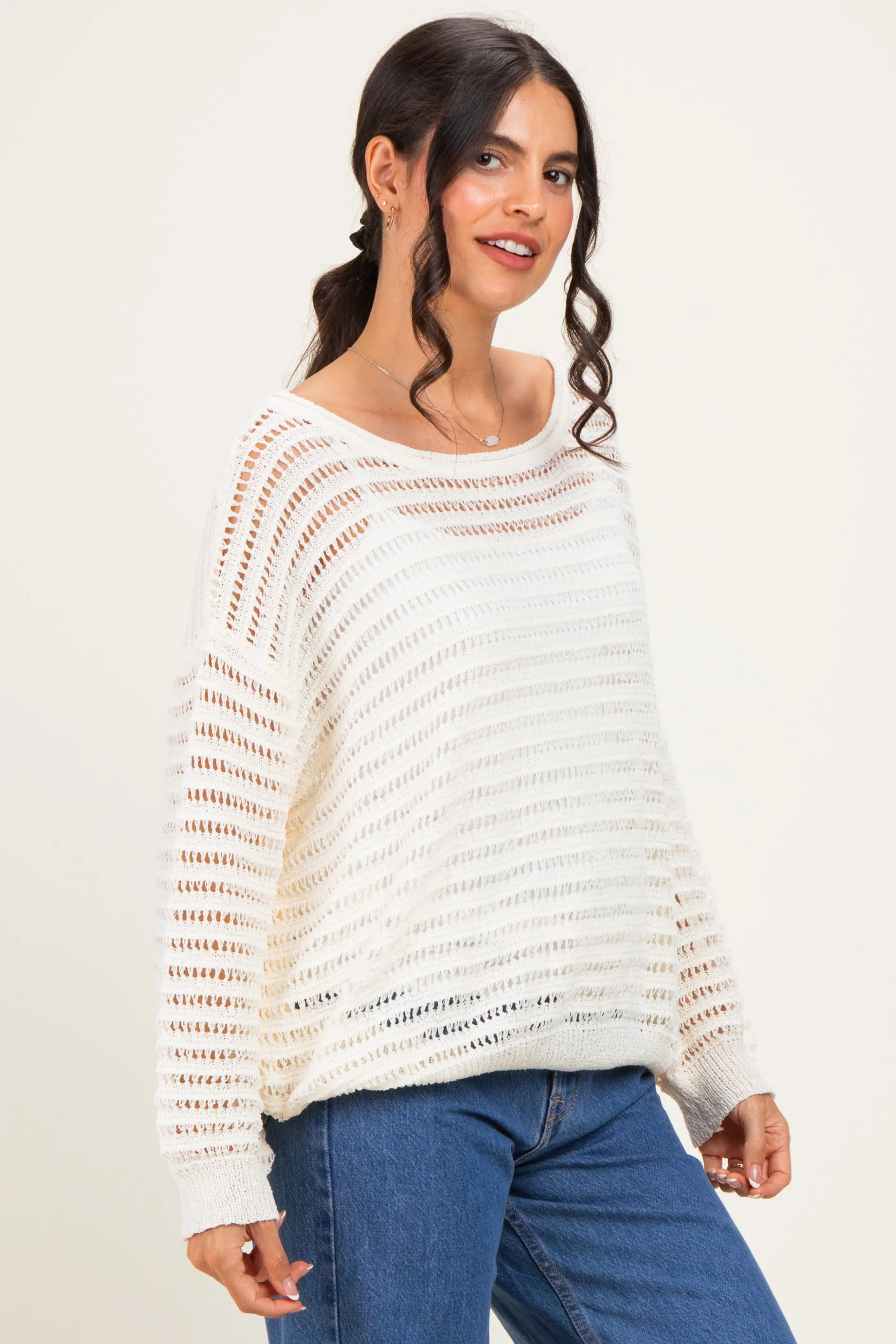 Ivory Open Knit Striped Sweater Top sold by Pinkblush product image thumbnail 3