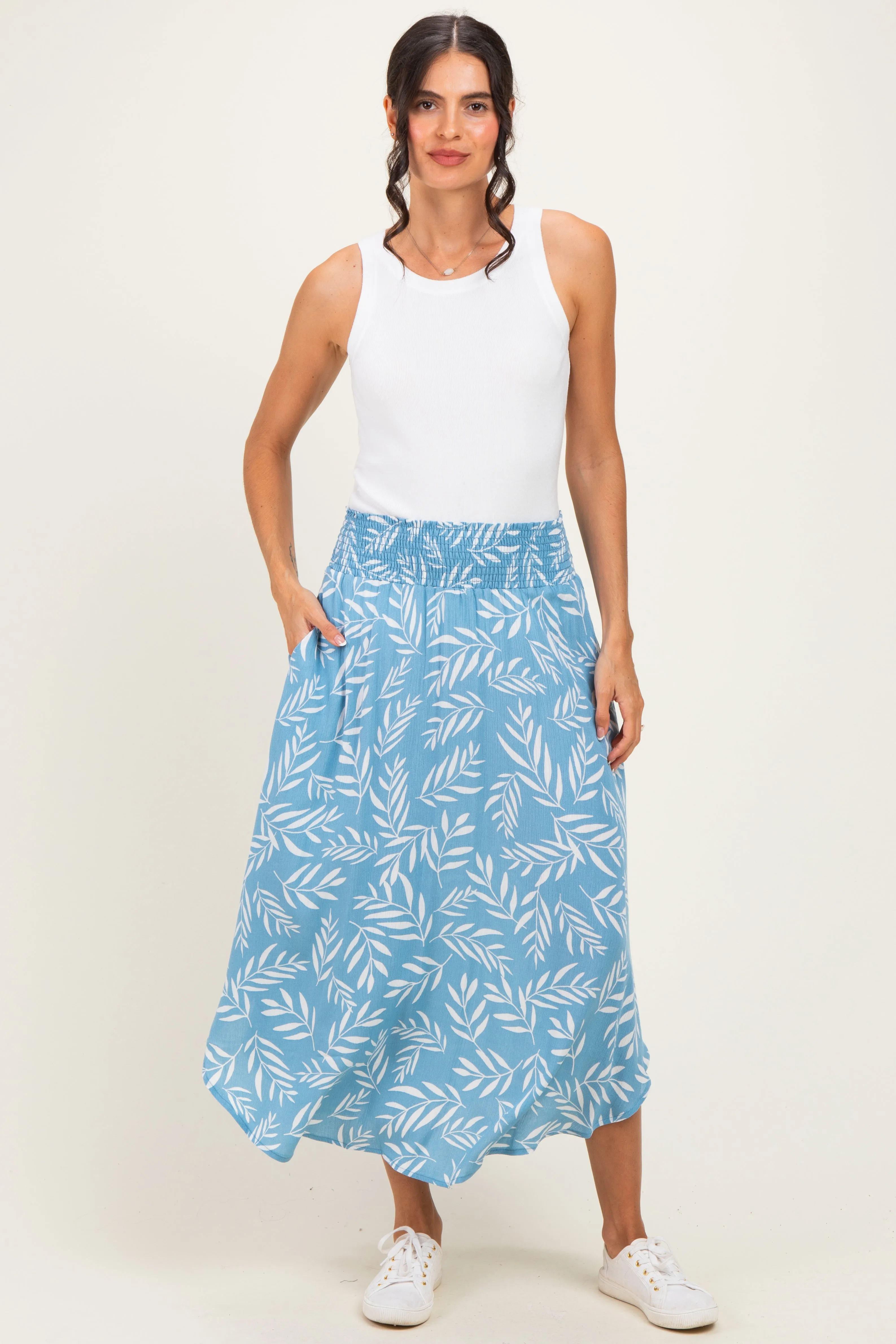 Light Blue Printed Smocked Waistband Skirt sold by Pinkblush product image thumbnail 2