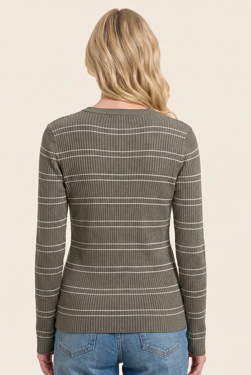 Olive Ribbed Basic Striped Fitted Sweater sold by Pinkblush product image thumbnail 4