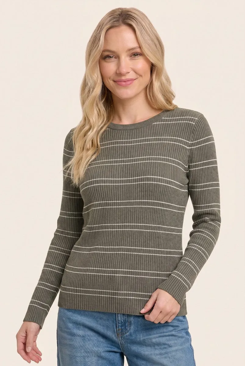 Olive Ribbed Basic Striped Fitted Sweater sold by Pinkblush product image thumbnail 2