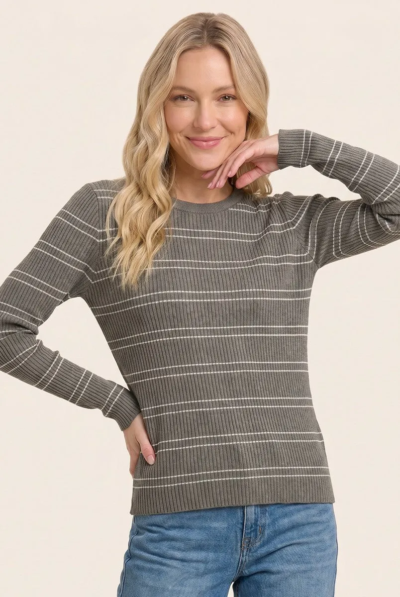 Olive Ribbed Basic Striped Fitted Sweater sold by Pinkblush product image thumbnail 3