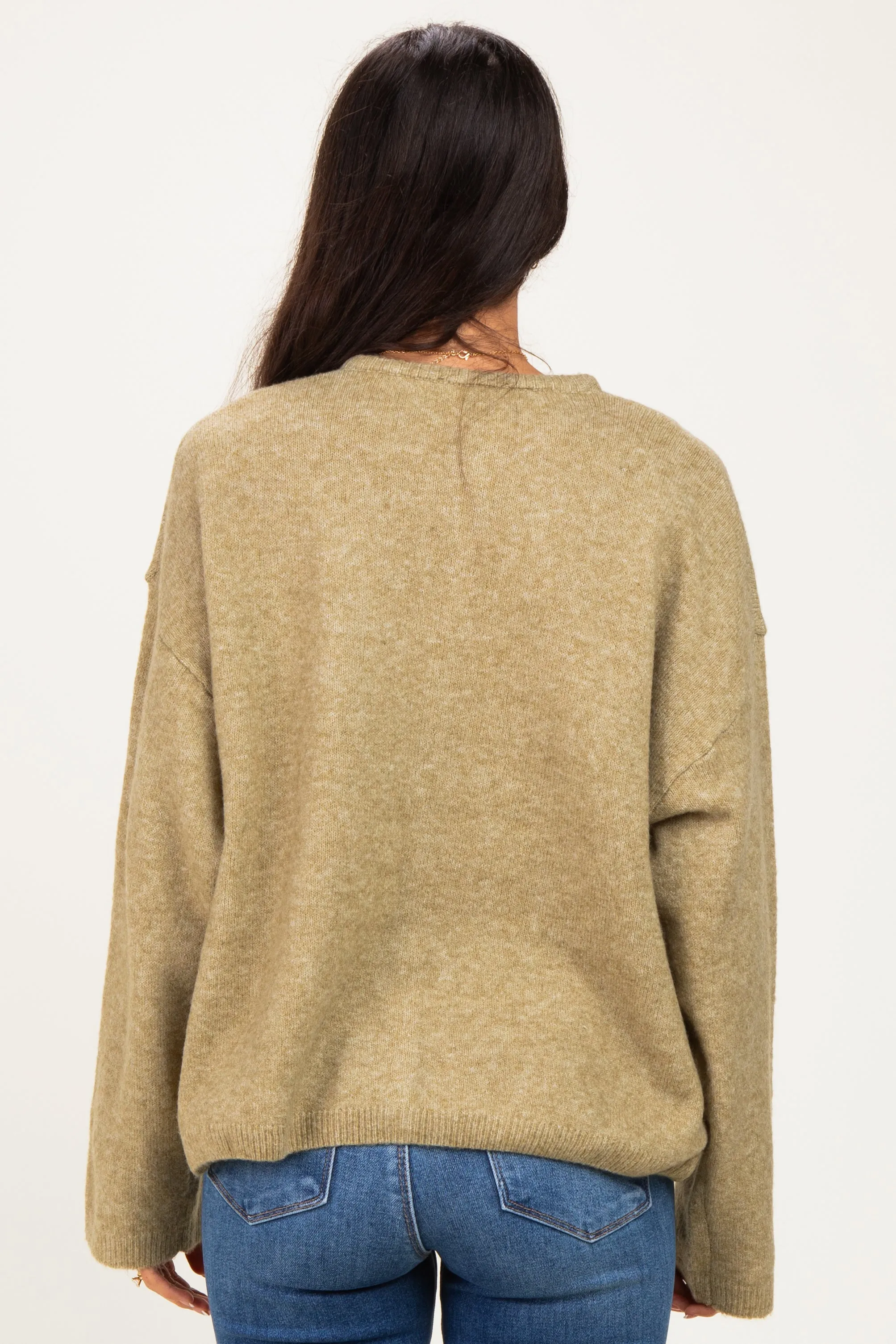 Olive Long Sleeve Crew Neck Cardigan sold by Pinkblush product image thumbnail 4