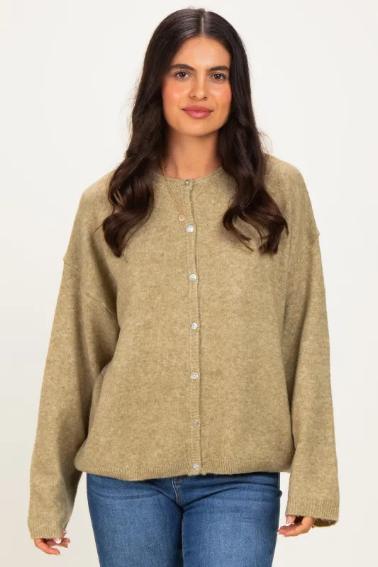 Olive Long Sleeve Crew Neck Cardigan made by Le Lis