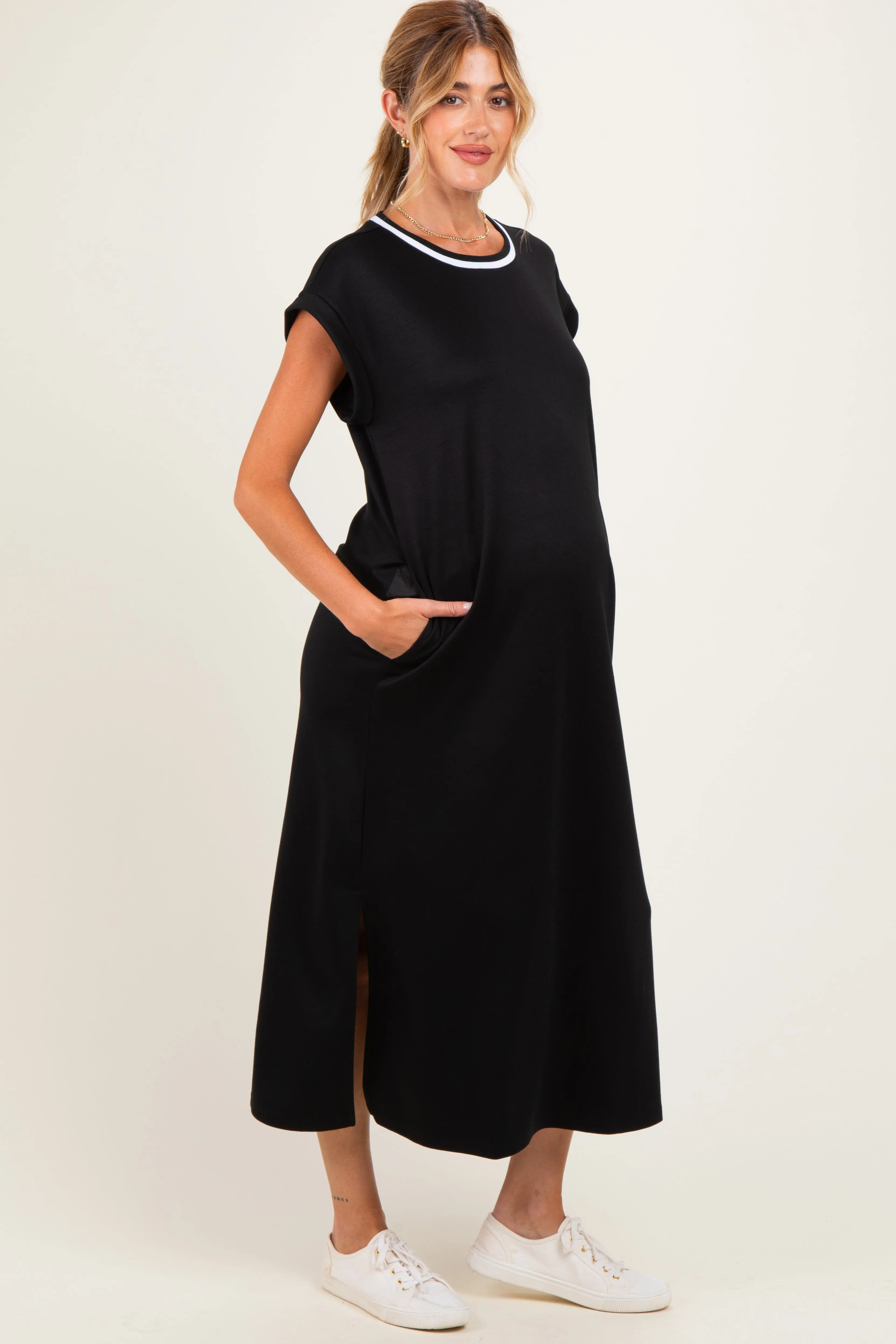 Black Side Slit Maternity Midi Dress sold by Pinkblush product image thumbnail 2