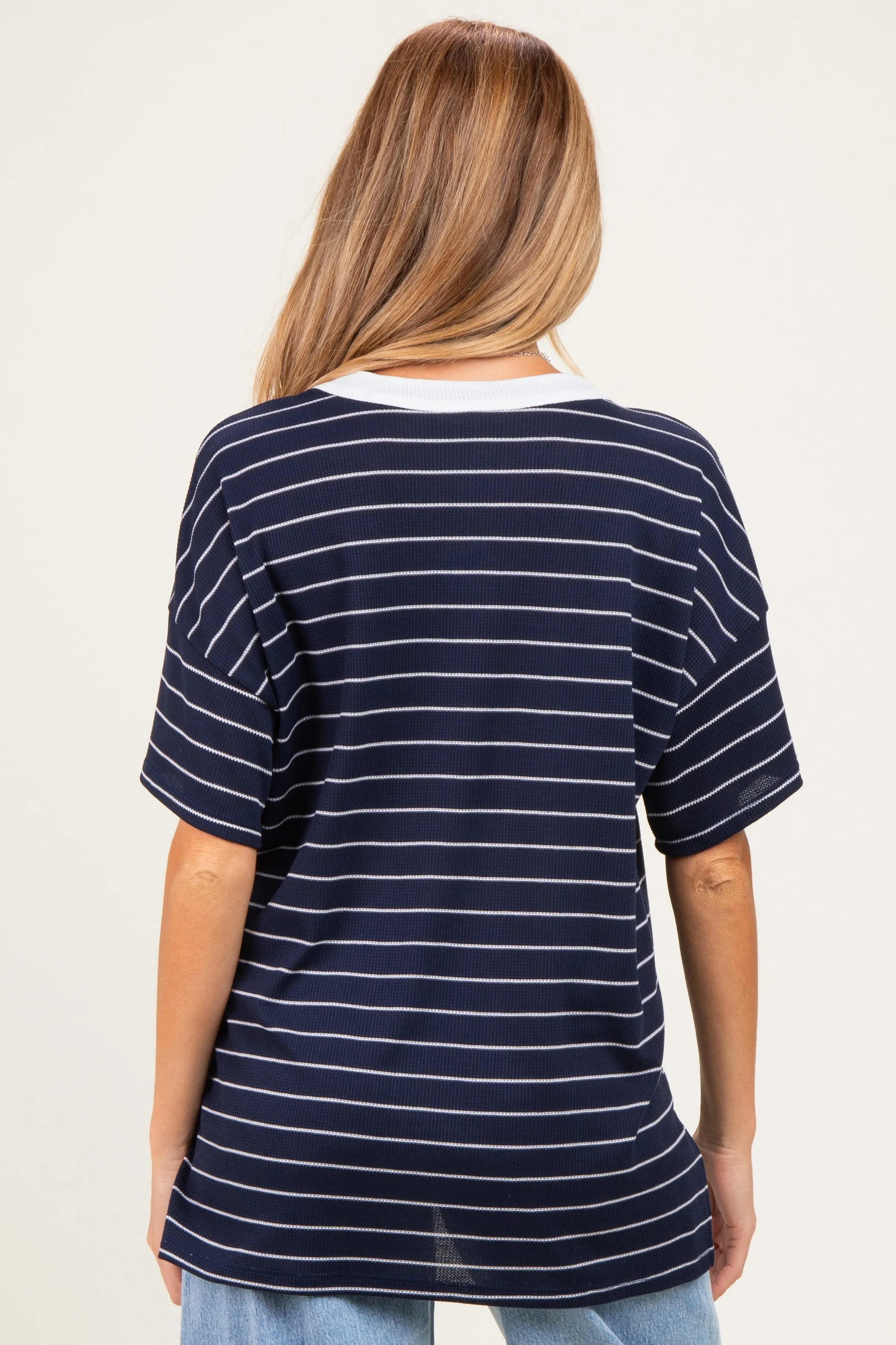 Navy Striped Short Sleeve V-Neck Maternity Top sold by Pinkblush product image thumbnail 3