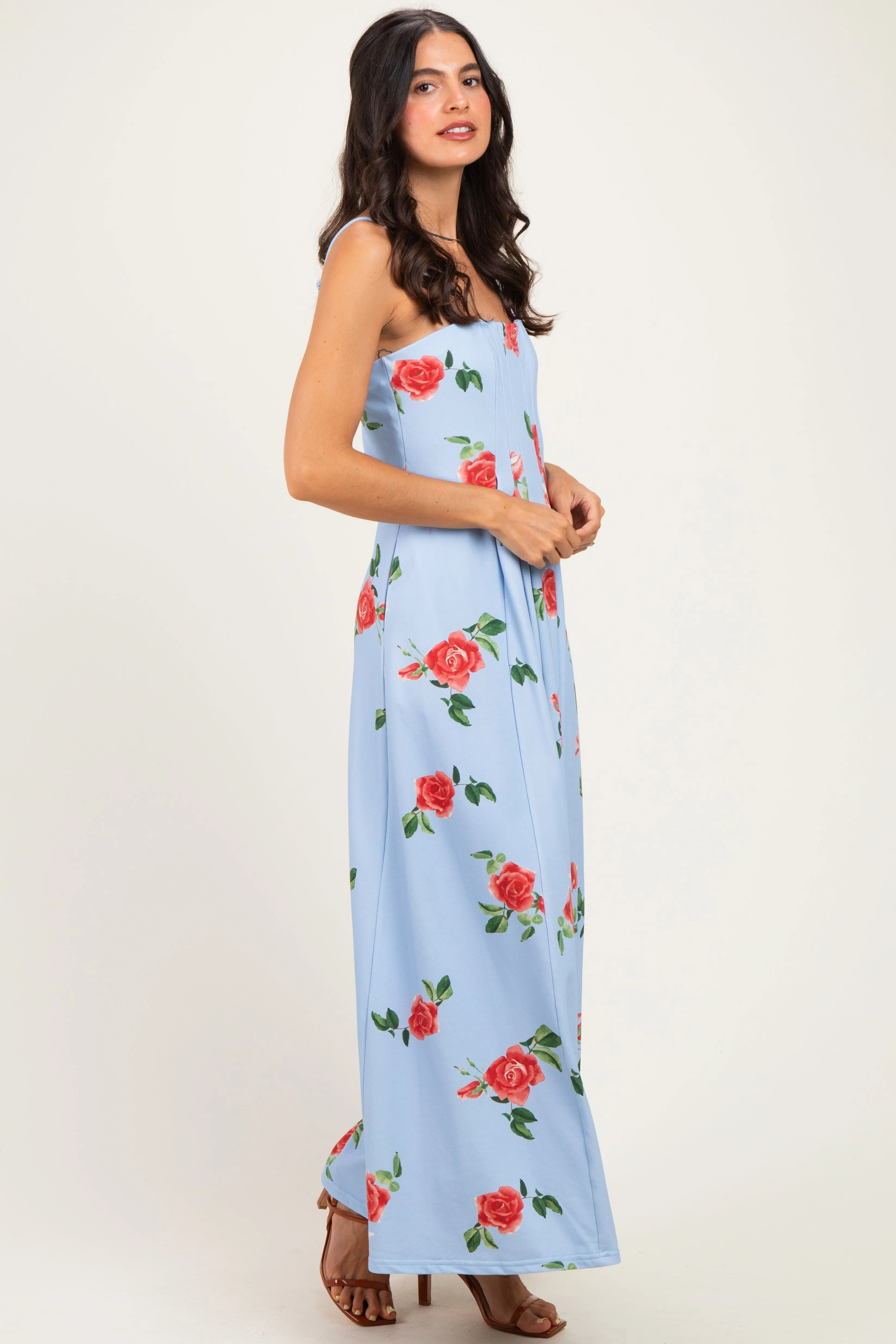 Light Blue Floral Thin Strap Midi Dress sold by Pinkblush product image thumbnail 2