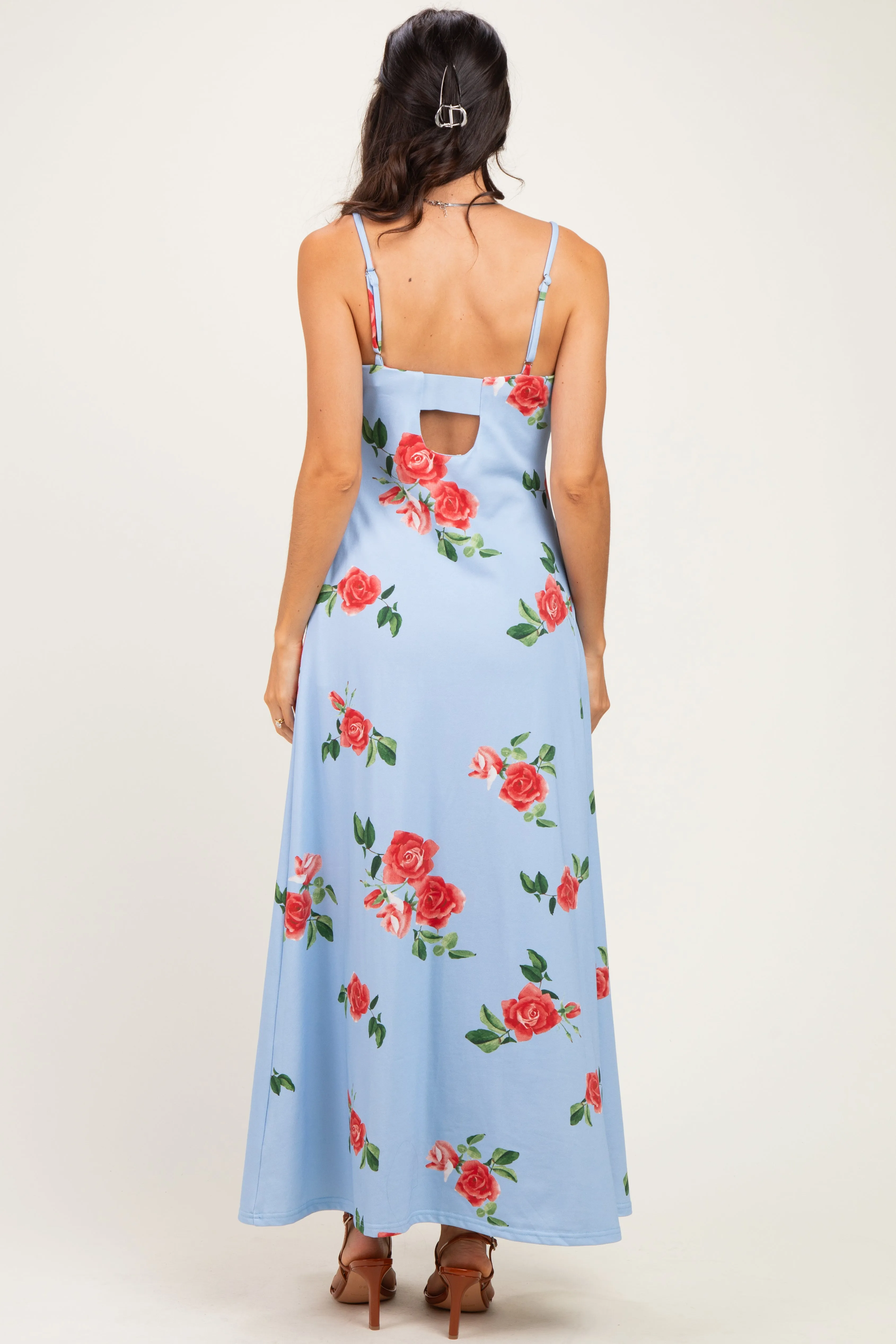 Light Blue Floral Thin Strap Midi Dress sold by Pinkblush product image thumbnail 3