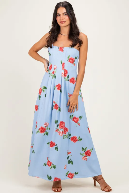 Light Blue Floral Thin Strap Midi Dress made by Davi & Dani