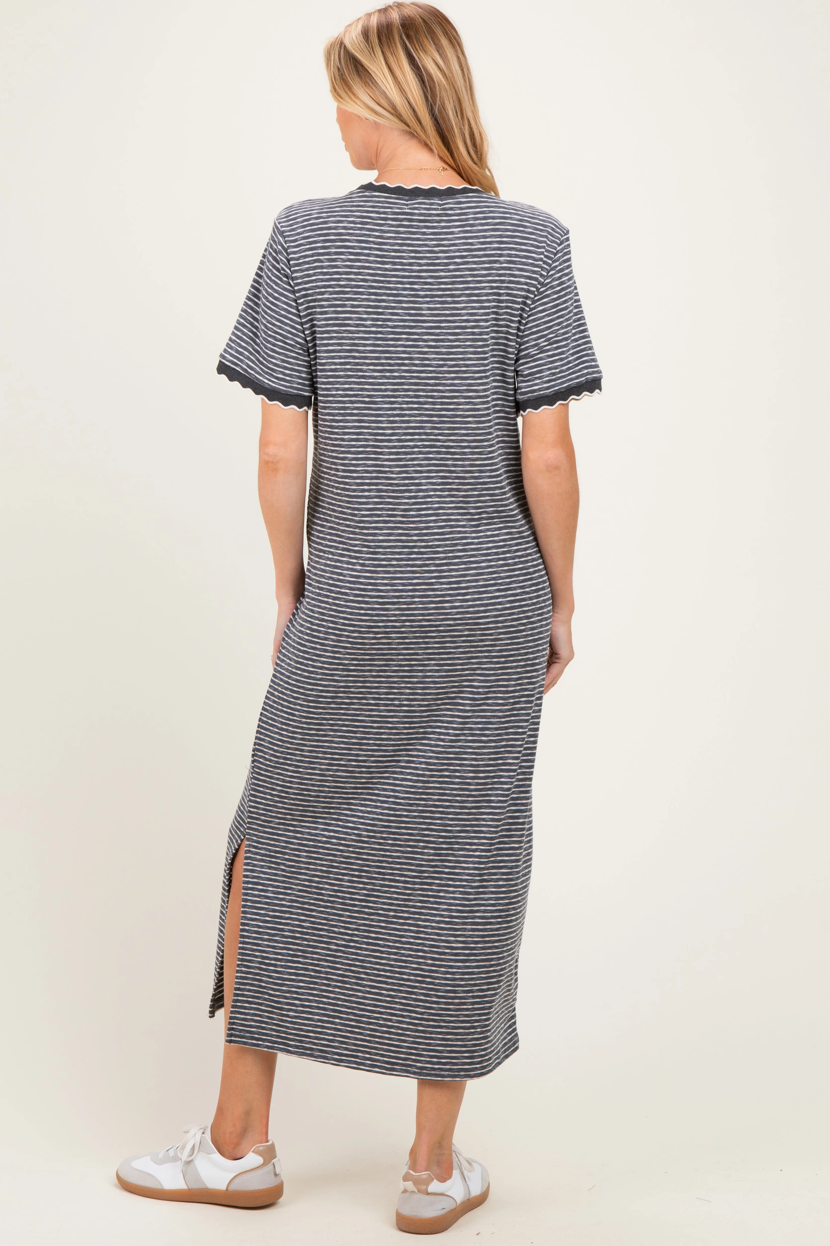 Charcoal Striped Knit Scallop Accent Maternity Maxi Dress sold by Pinkblush product image thumbnail 3