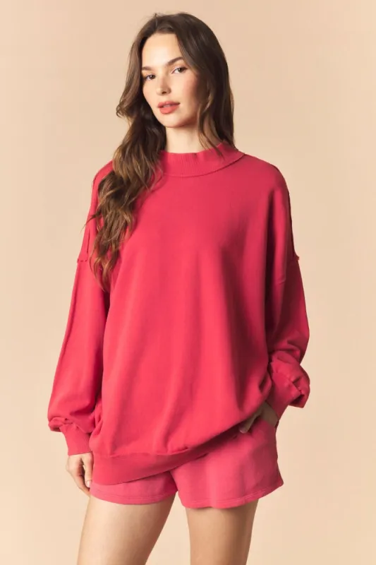 Red Oversized High Neck Sweatshirt made by Pinkblush