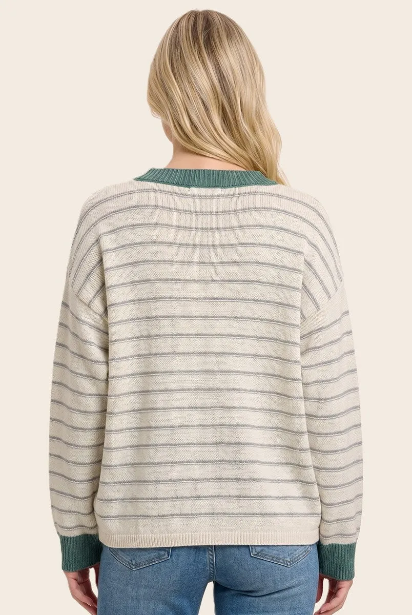 Jade Striped Solid Trim V-Neck Sweater sold by Pinkblush product image thumbnail 3
