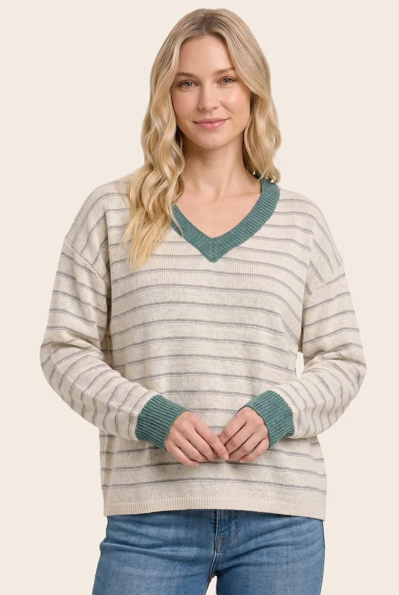 Jade Striped Solid Trim V-Neck Sweater sold by Pinkblush product image thumbnail 2