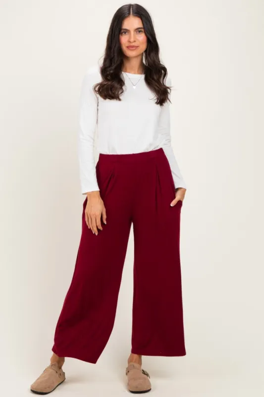 Dark Burgundy Wide Leg Ankle Lounge Pants made by Zenana Outfitters