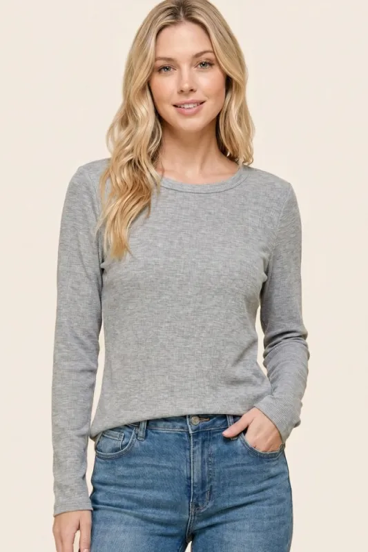 Heather Grey Fitted Ribbed Long Sleeve made by Staccato