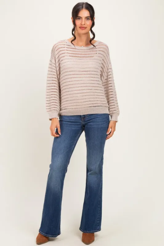 Stone Open Knit Striped Sweater Top made by Pinkblush