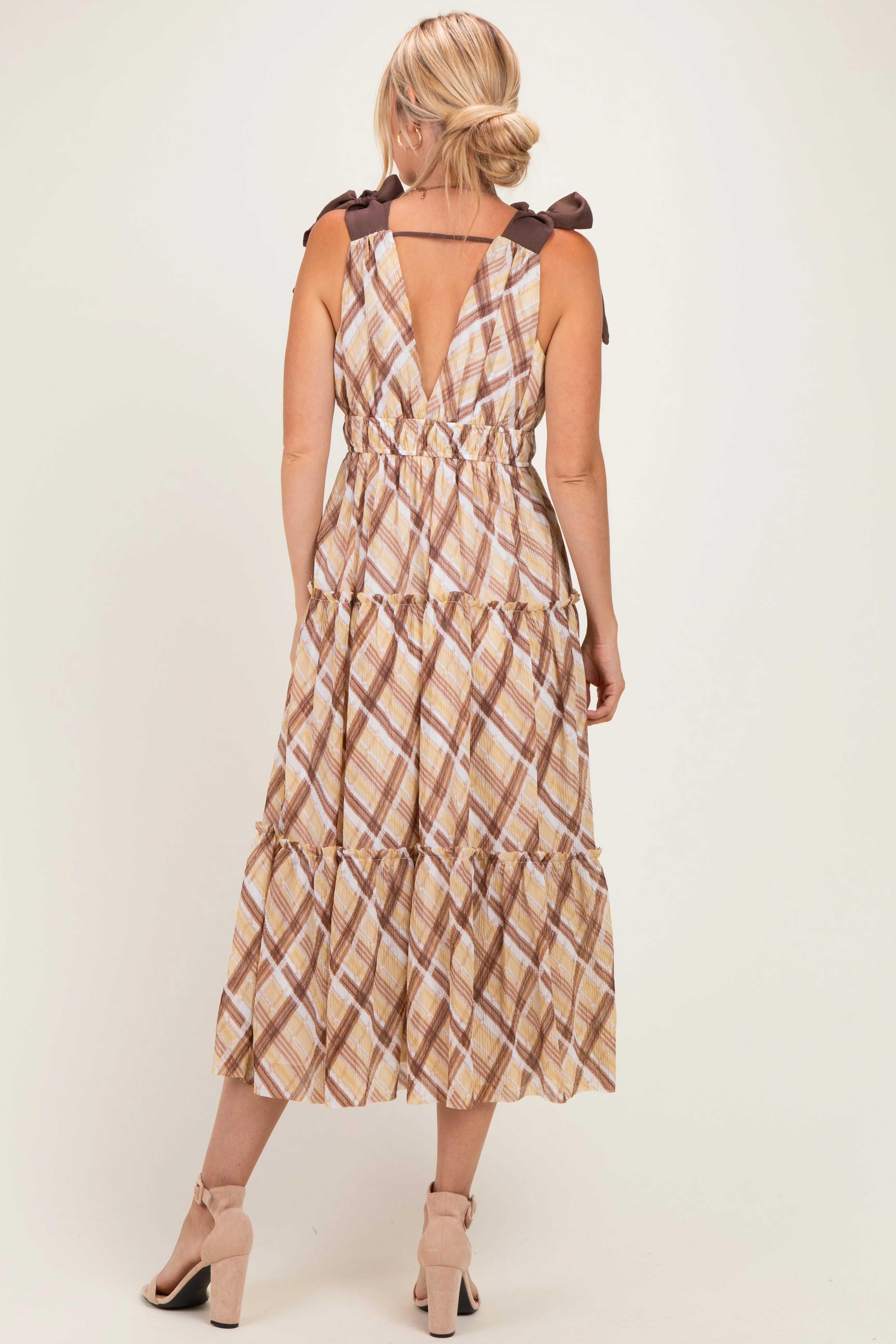 Brown Plaid Shoulder Tie Dress sold by Pinkblush product image thumbnail 3