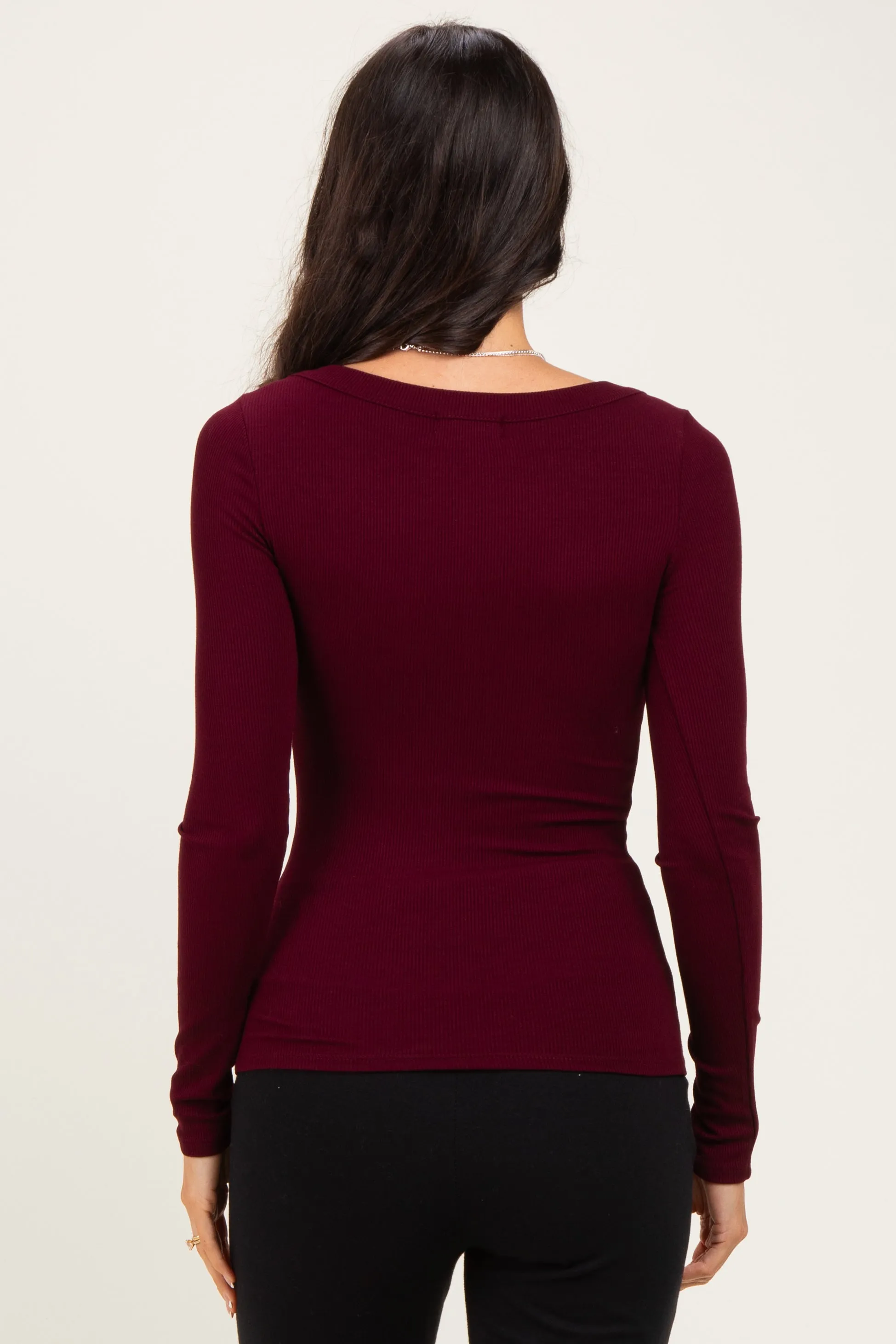 Burgundy Ribbed Scoop Neck Long Sleeve Top sold by Pinkblush product image thumbnail 4