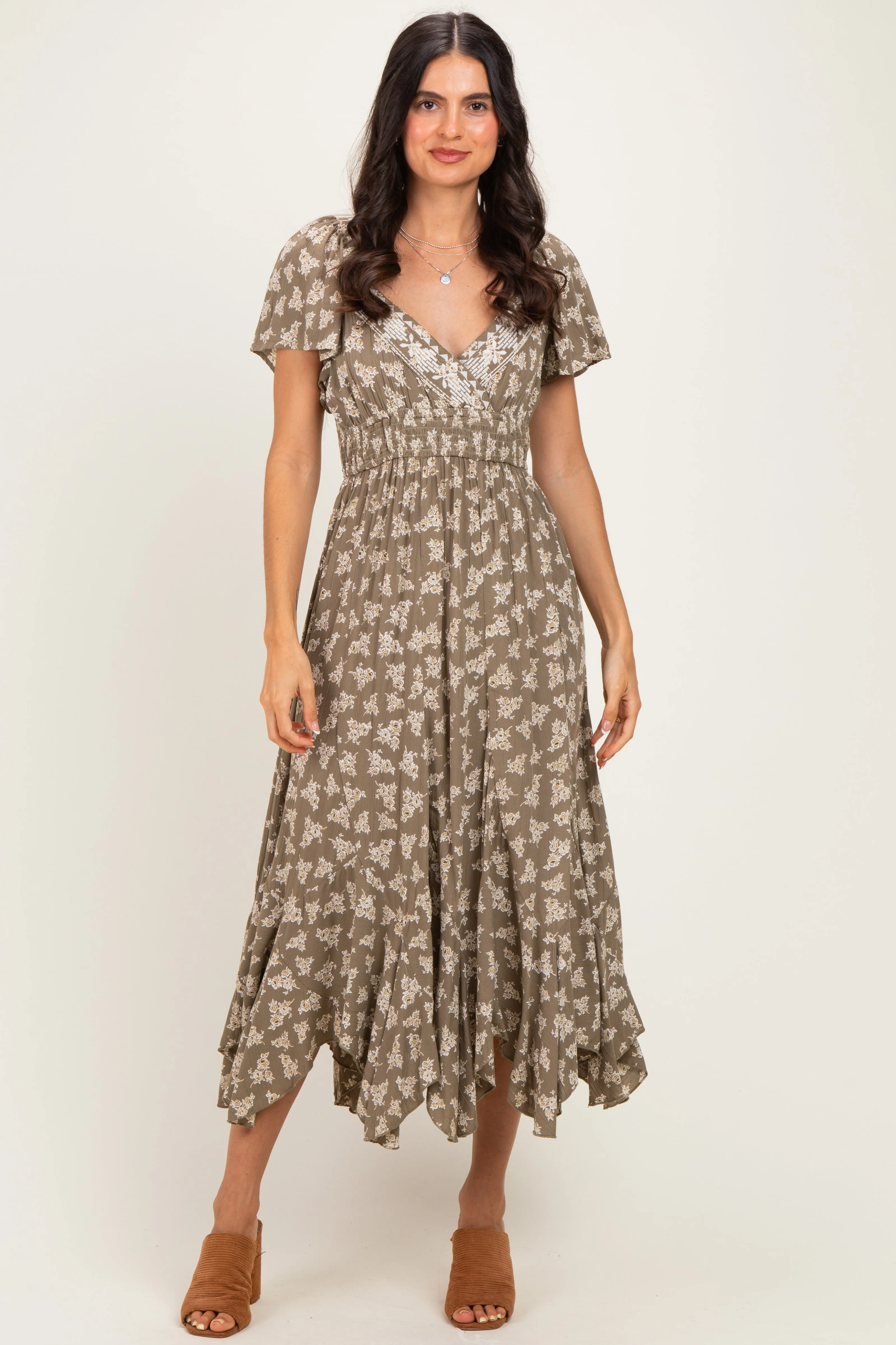 Olive Floral Embroidered Maxi Dress sold by Pinkblush