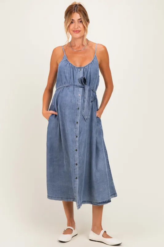 Denim Button Down Maternity Midi Dress made by Final Touch