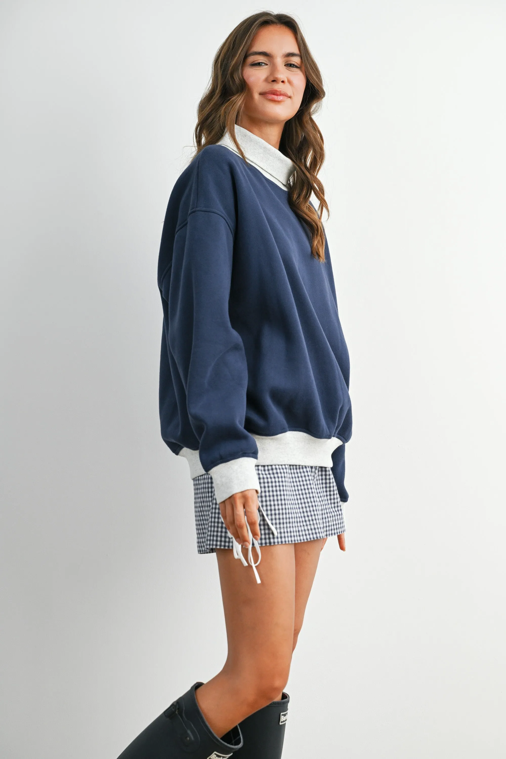 Navy Colorblock Cowl Neck Sweatshirt sold by Pinkblush product image thumbnail 2