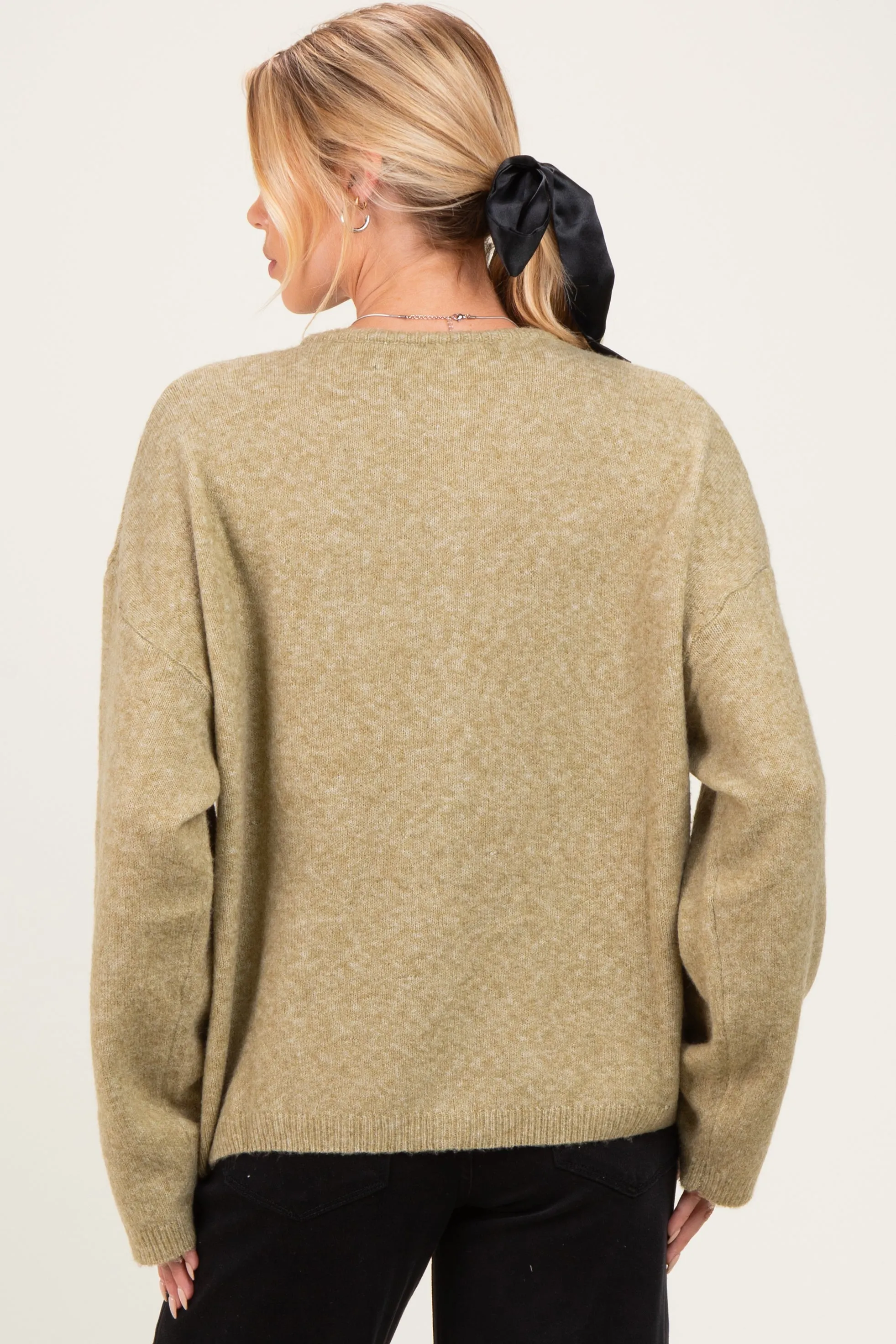 Olive Long Sleeve Crew Neck Maternity Cardigan sold by Pinkblush product image thumbnail 5