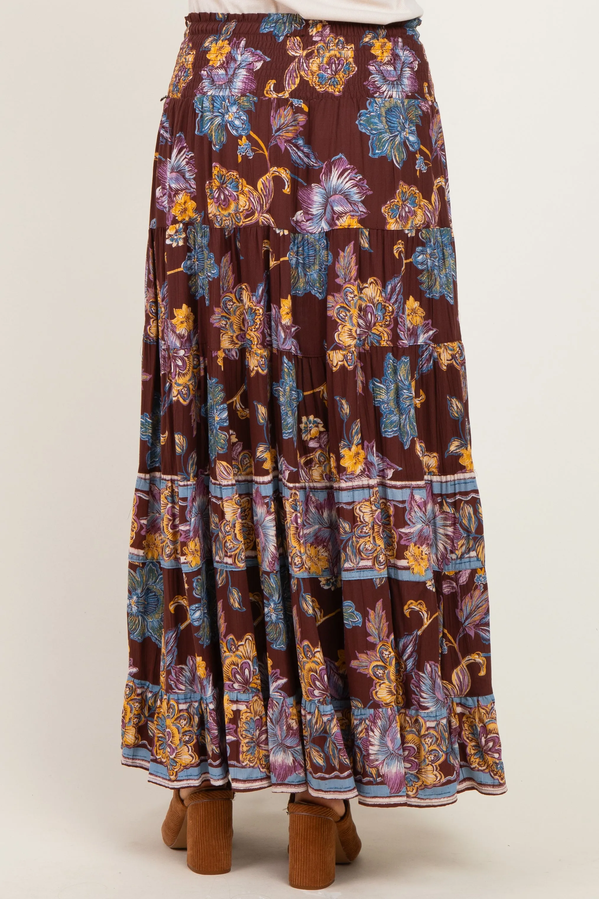 Cocoa Floral Smocked Waistband Tiered Maxi Skirt sold by Pinkblush product image thumbnail 4